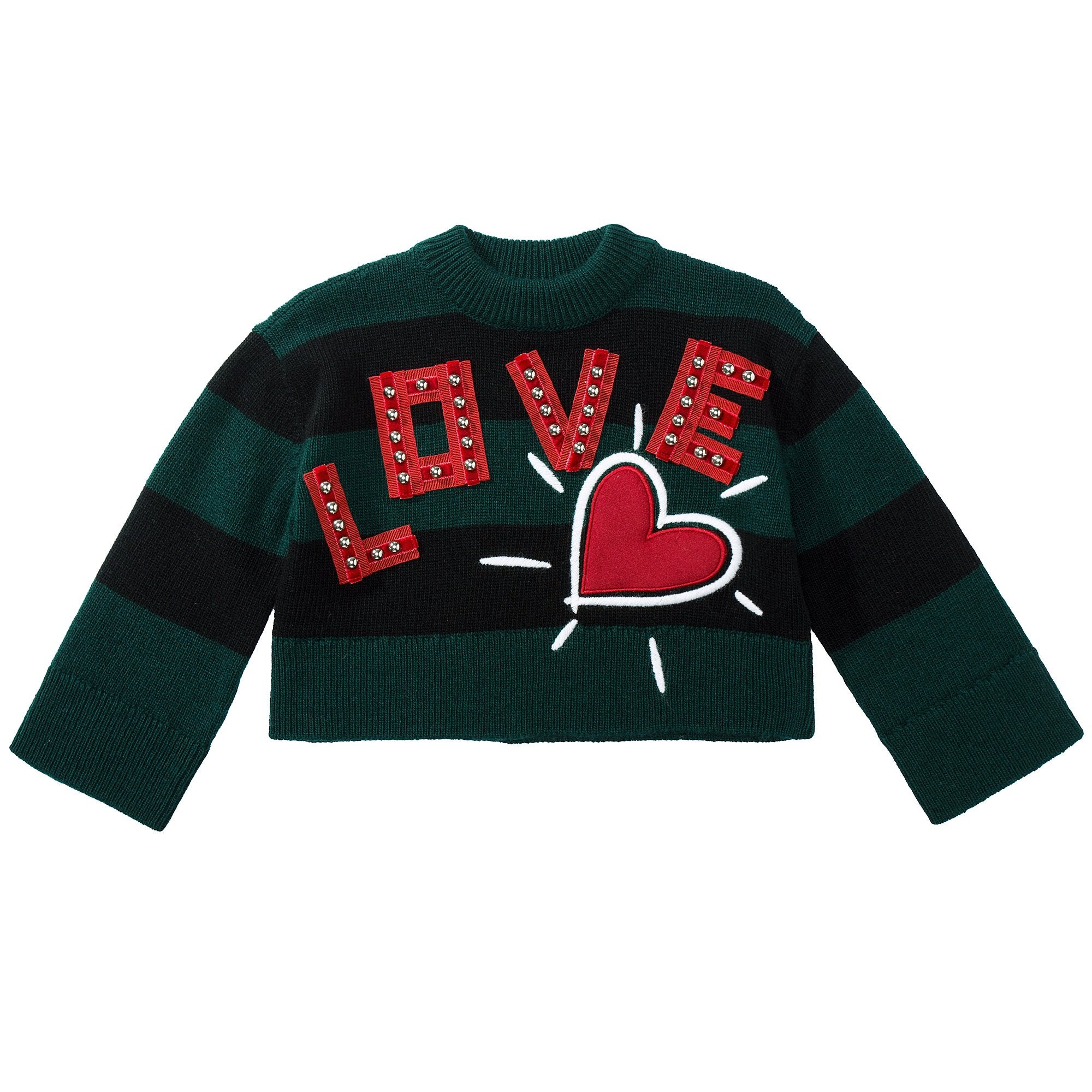 Girls Green "Love" Wool Sweater