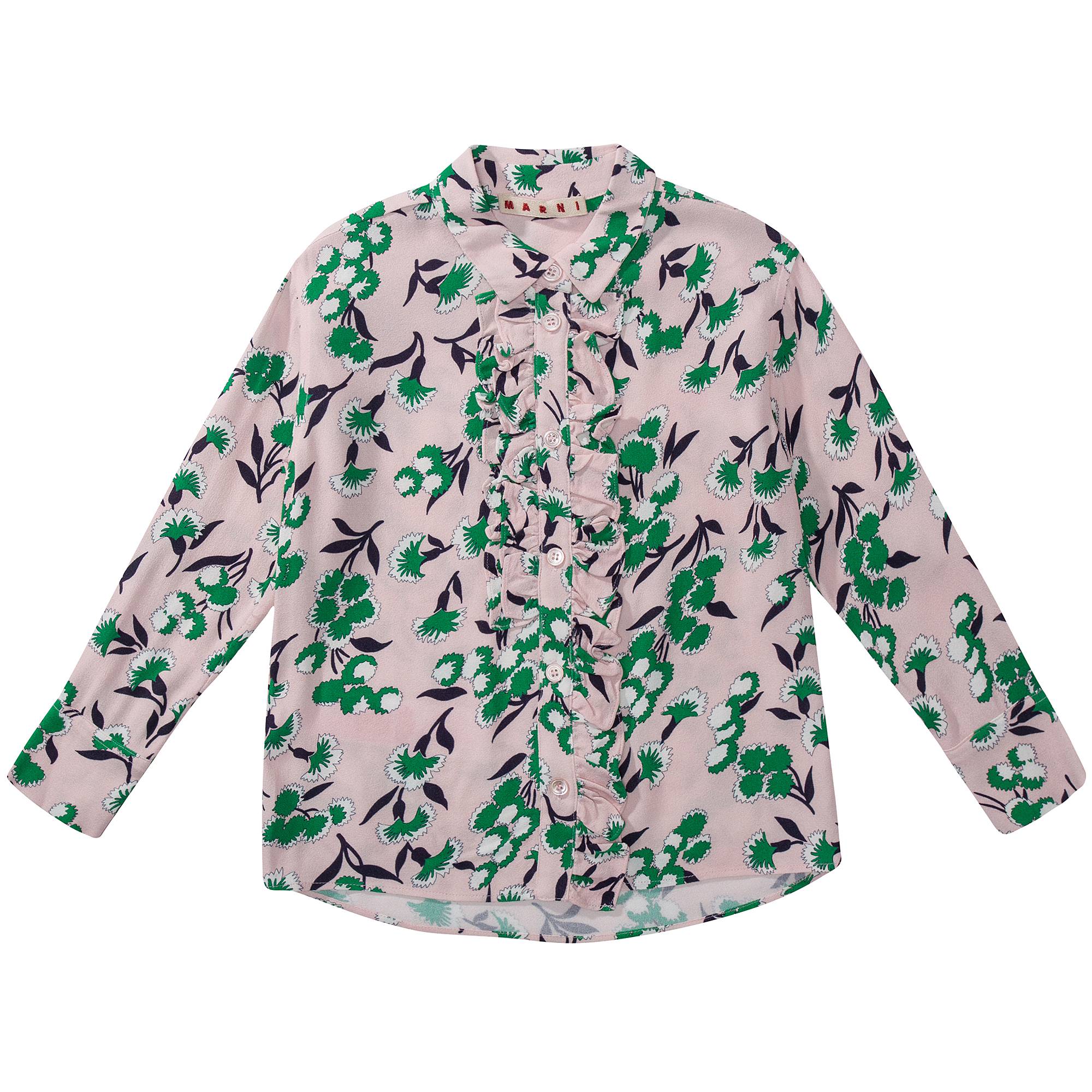 Girls Pink & Green Rose Viscose Shirt