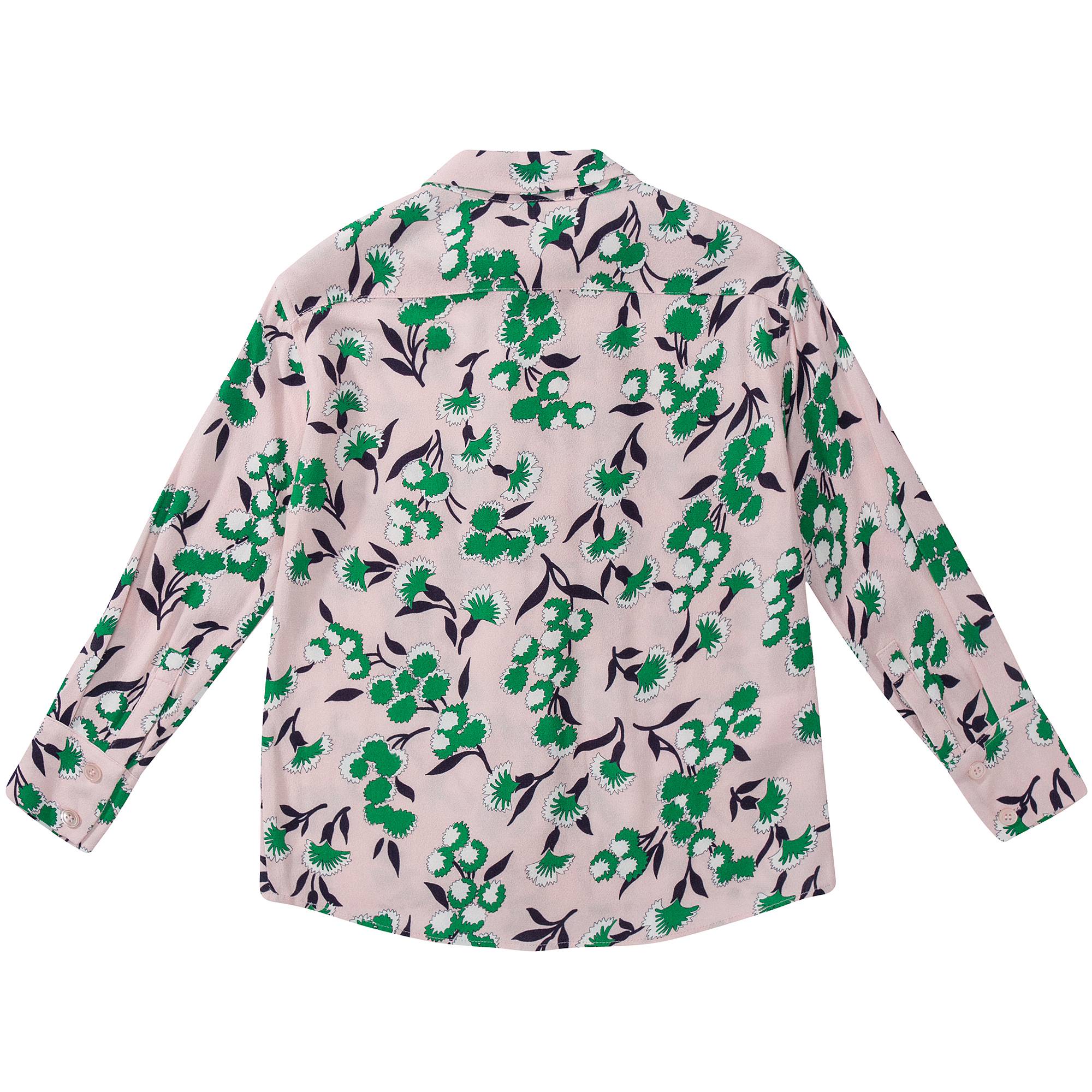 Girls Pink & Green Rose Viscose Shirt