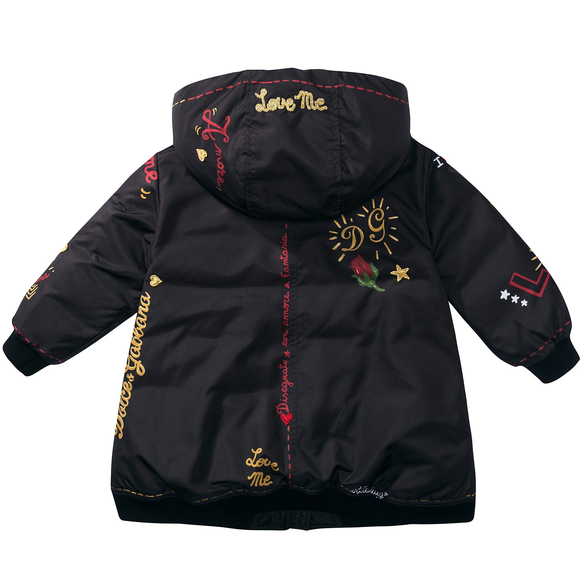 Girls Black "My Love" Polyester Coat
