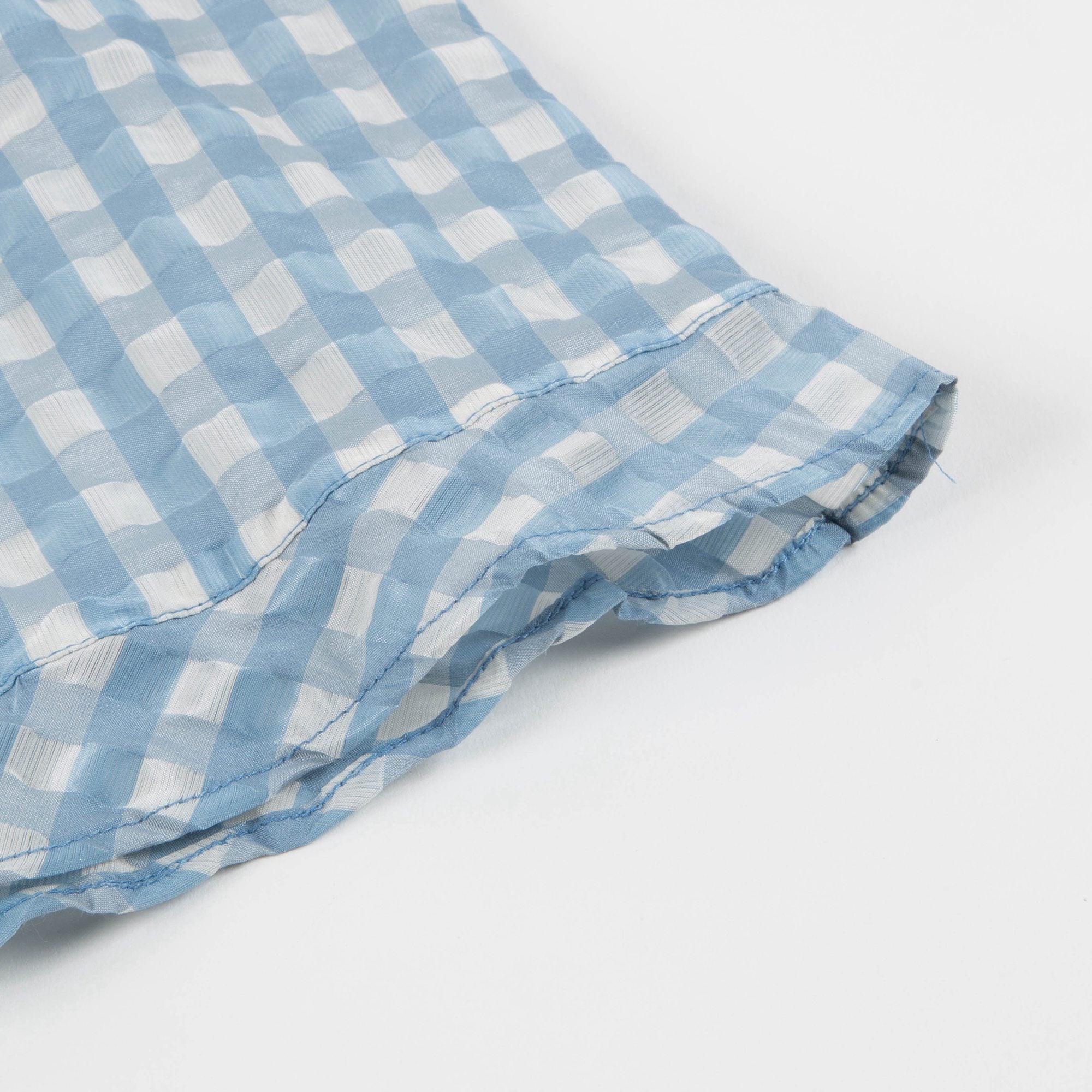 Girls Pale Blue Check Woven Top