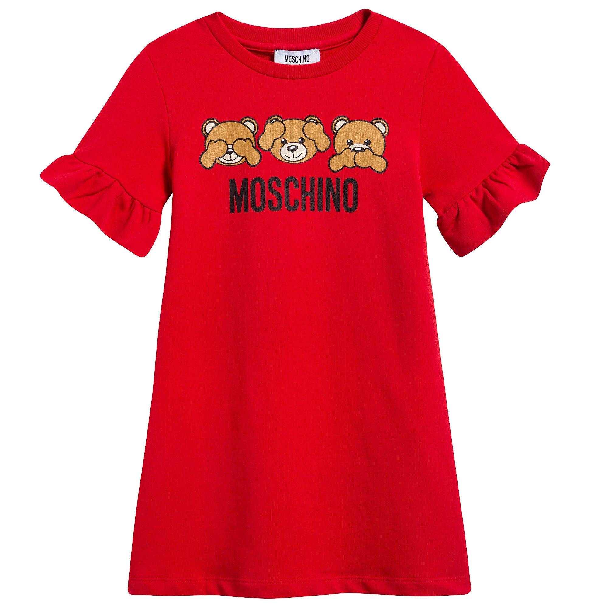 Girls Poppy Red Cotton Teddy Bear Dress