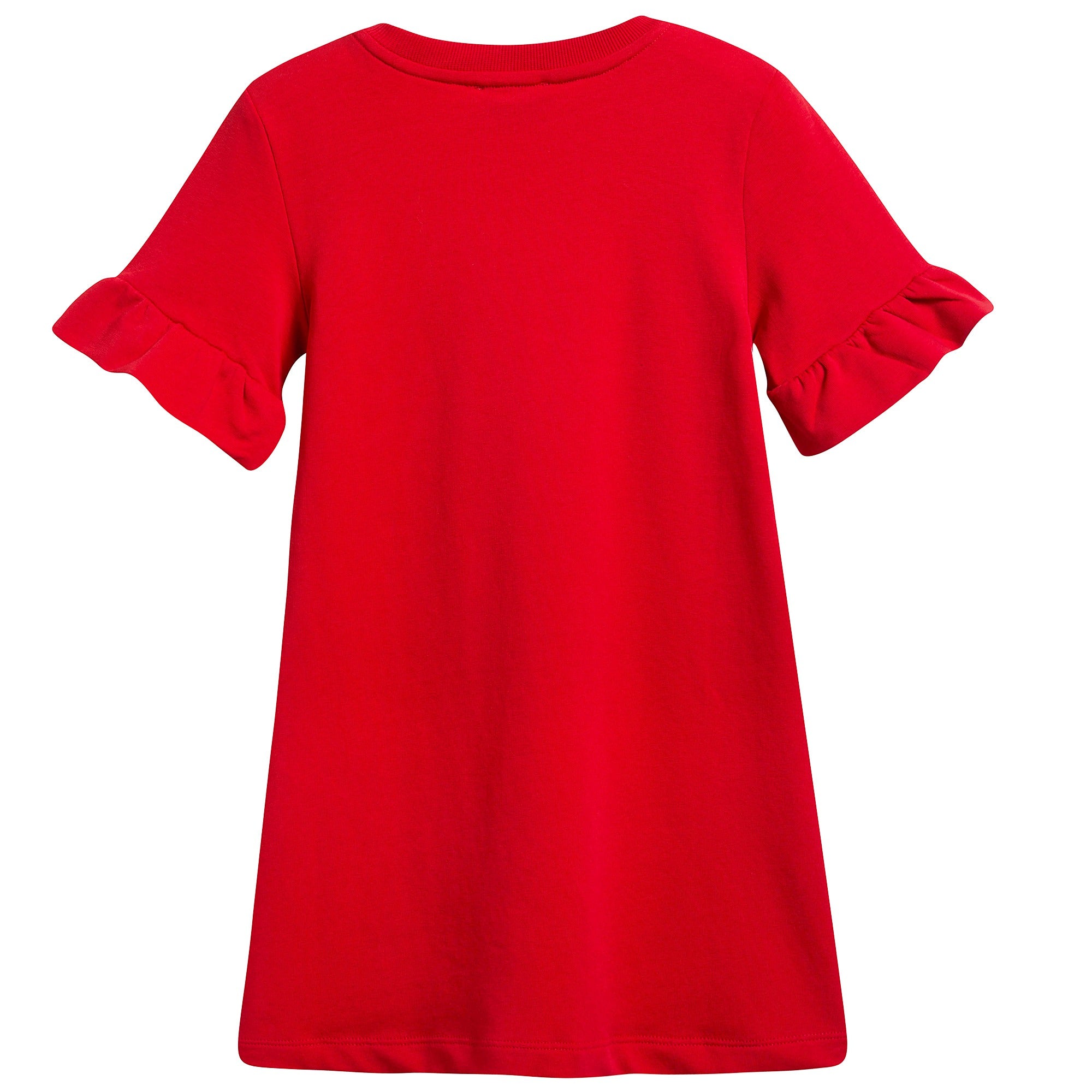 Girls Poppy Red Cotton Teddy Bear Dress