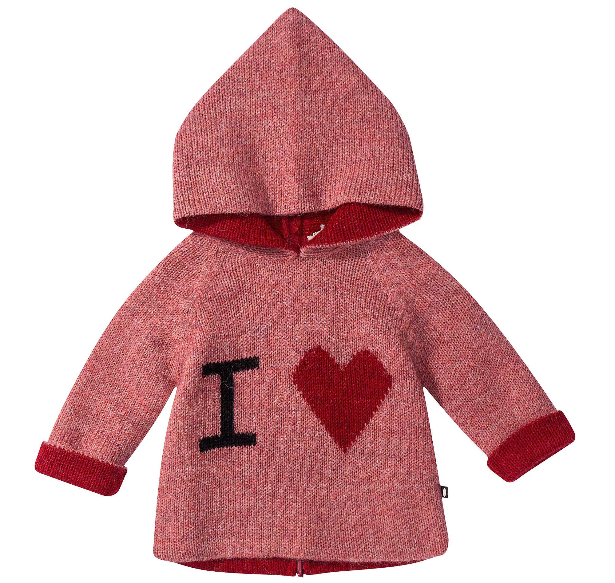 Baby Rose Pink ' I Heart ' Alpaca Hooded Sweater