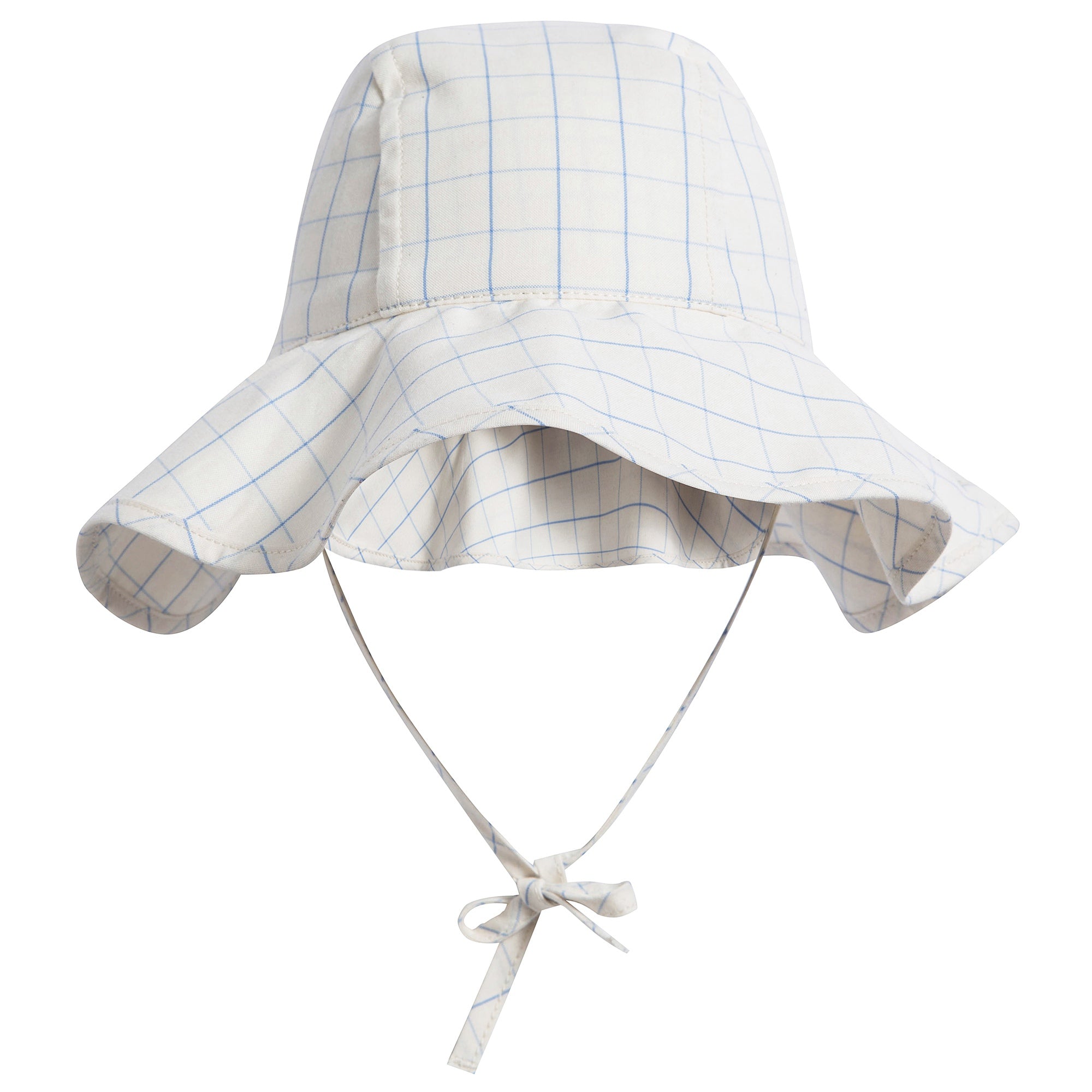 Girls Beige Pima Cotton Grid Sun Hat