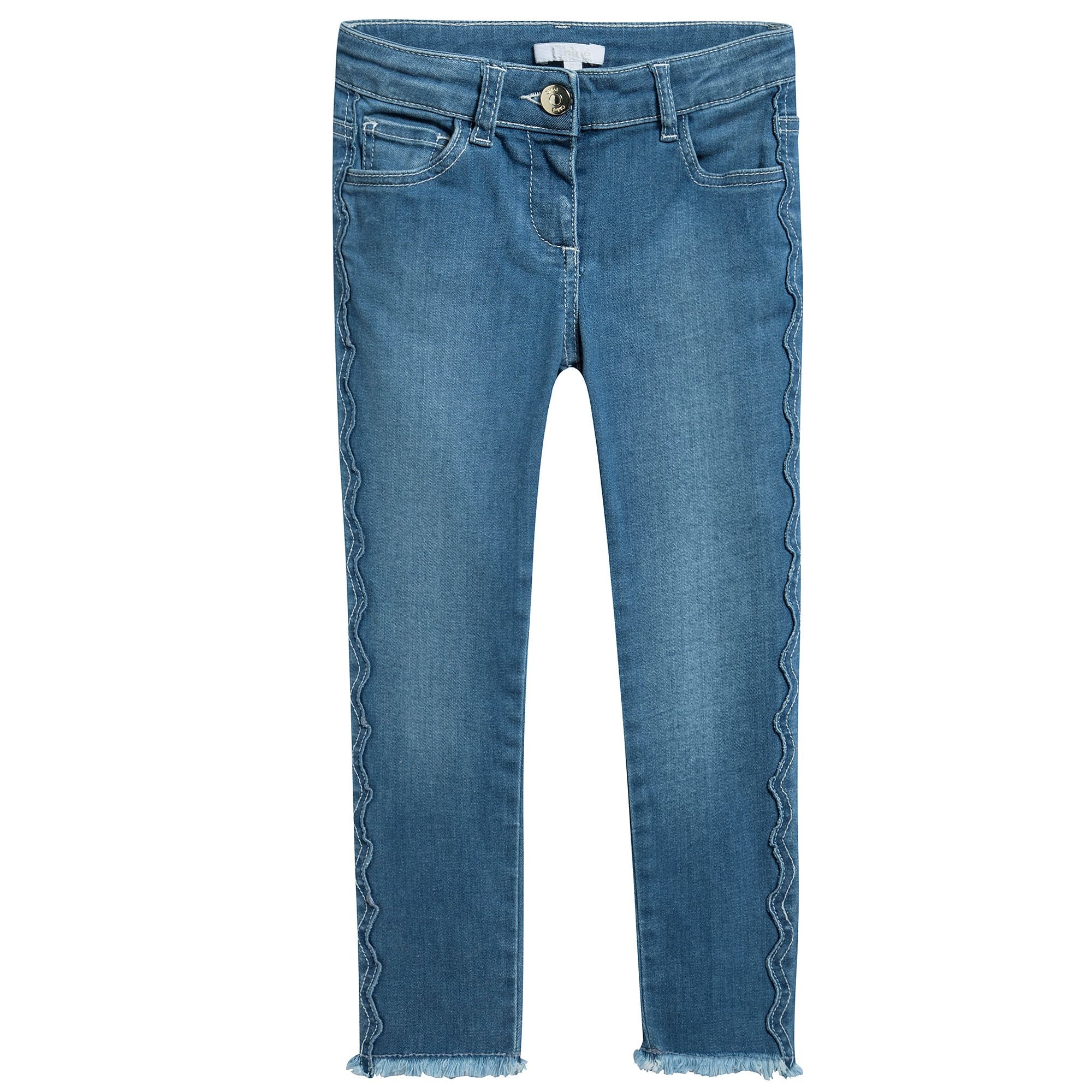 Girls Denim Blue Cotton Trousers