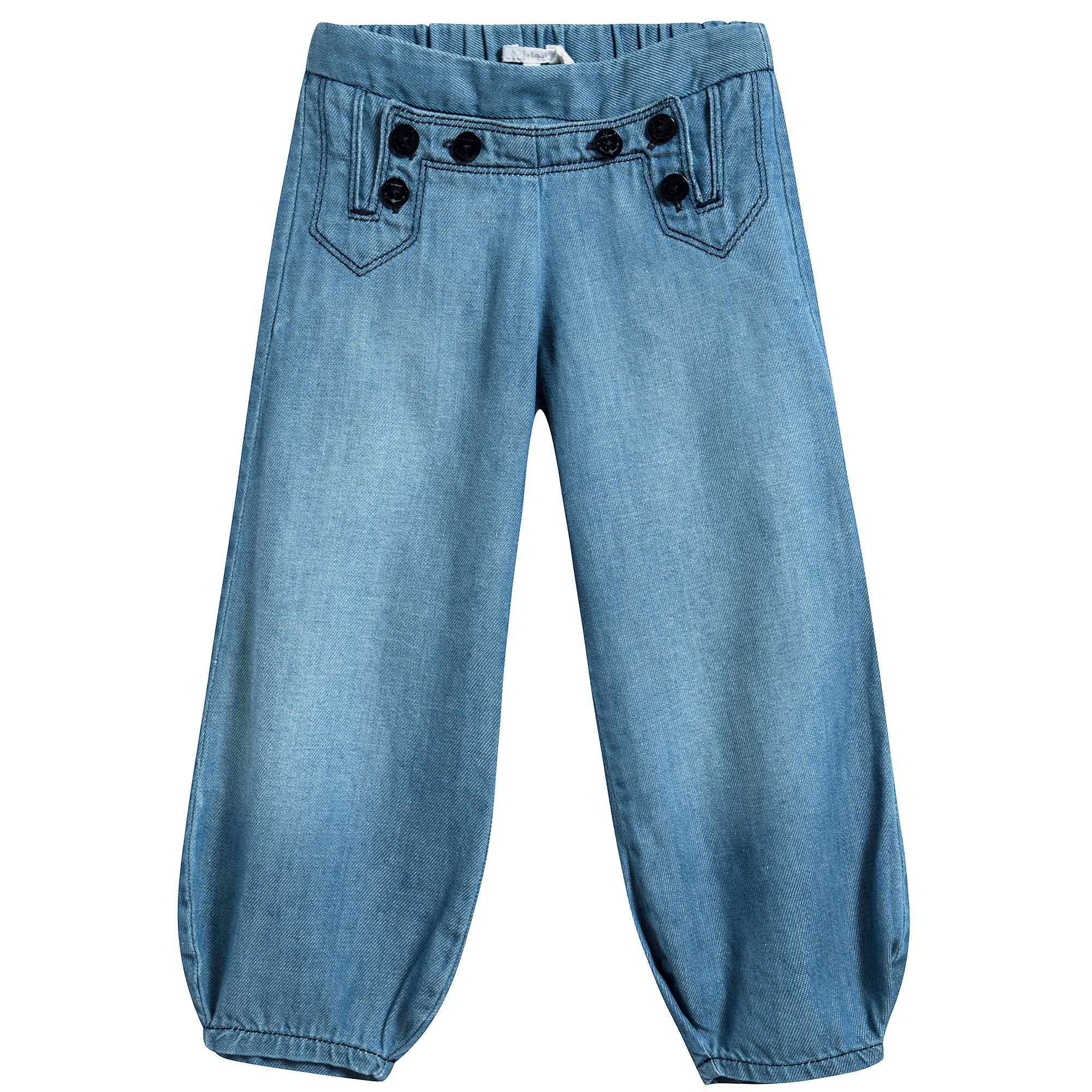 Baby Girls Denim Blue Cotton Trousers
