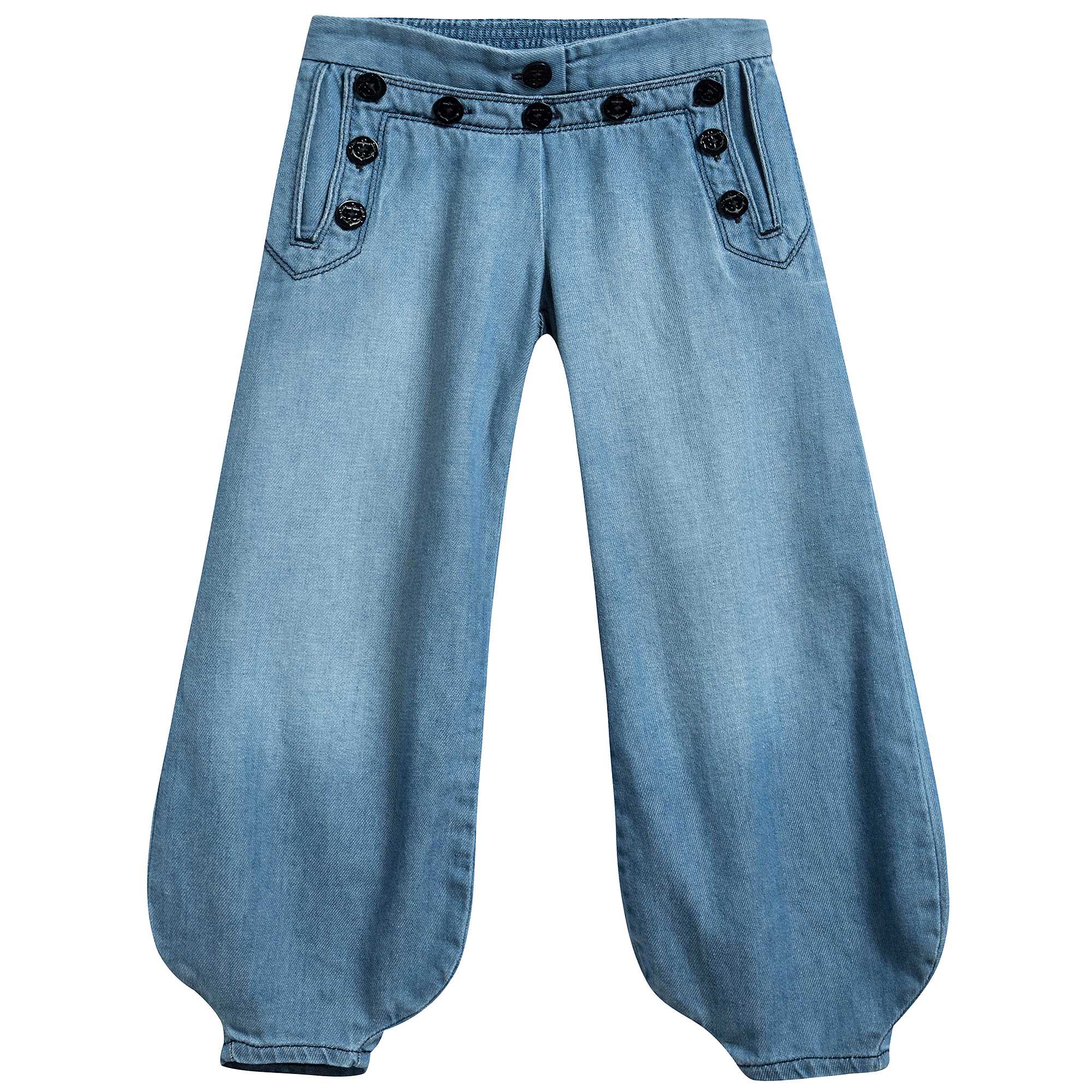 Girls Denim Blue Cotton Trousers