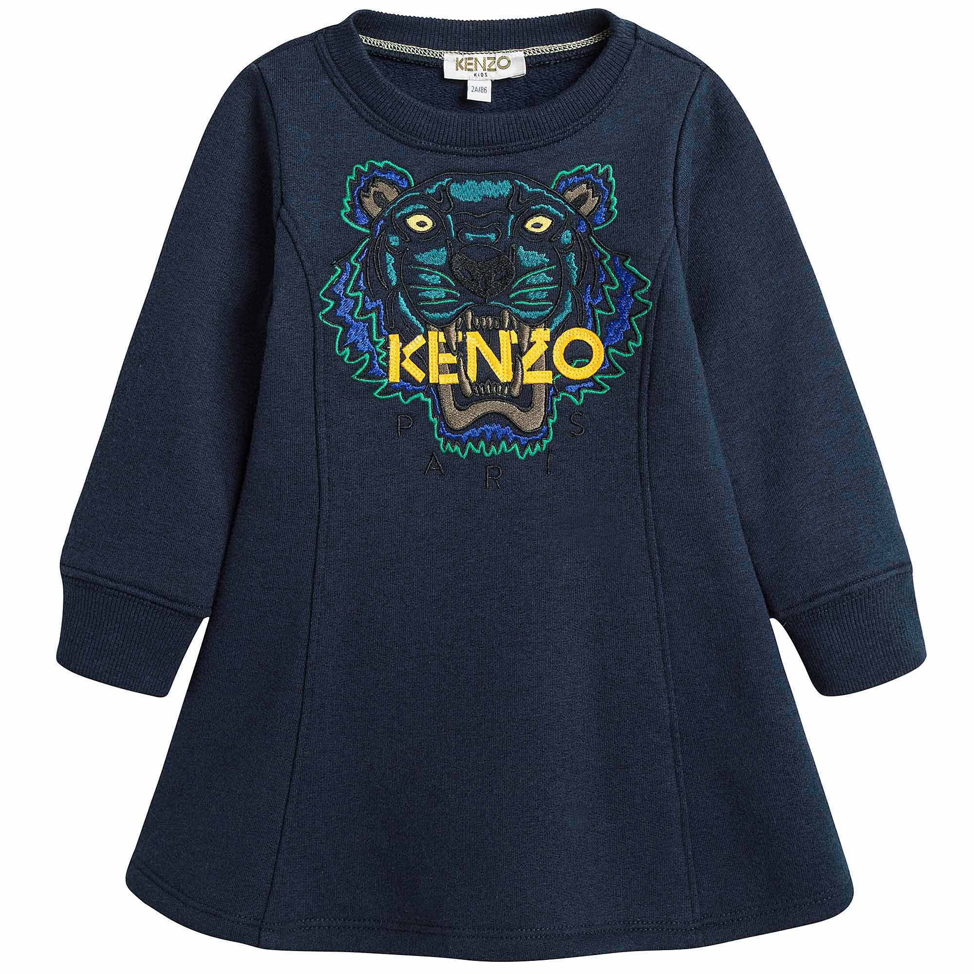 Girls Midnight Blue Tiger Head Trims Cotton Dress - CÉMAROSE | Children's Fashion Store - 1