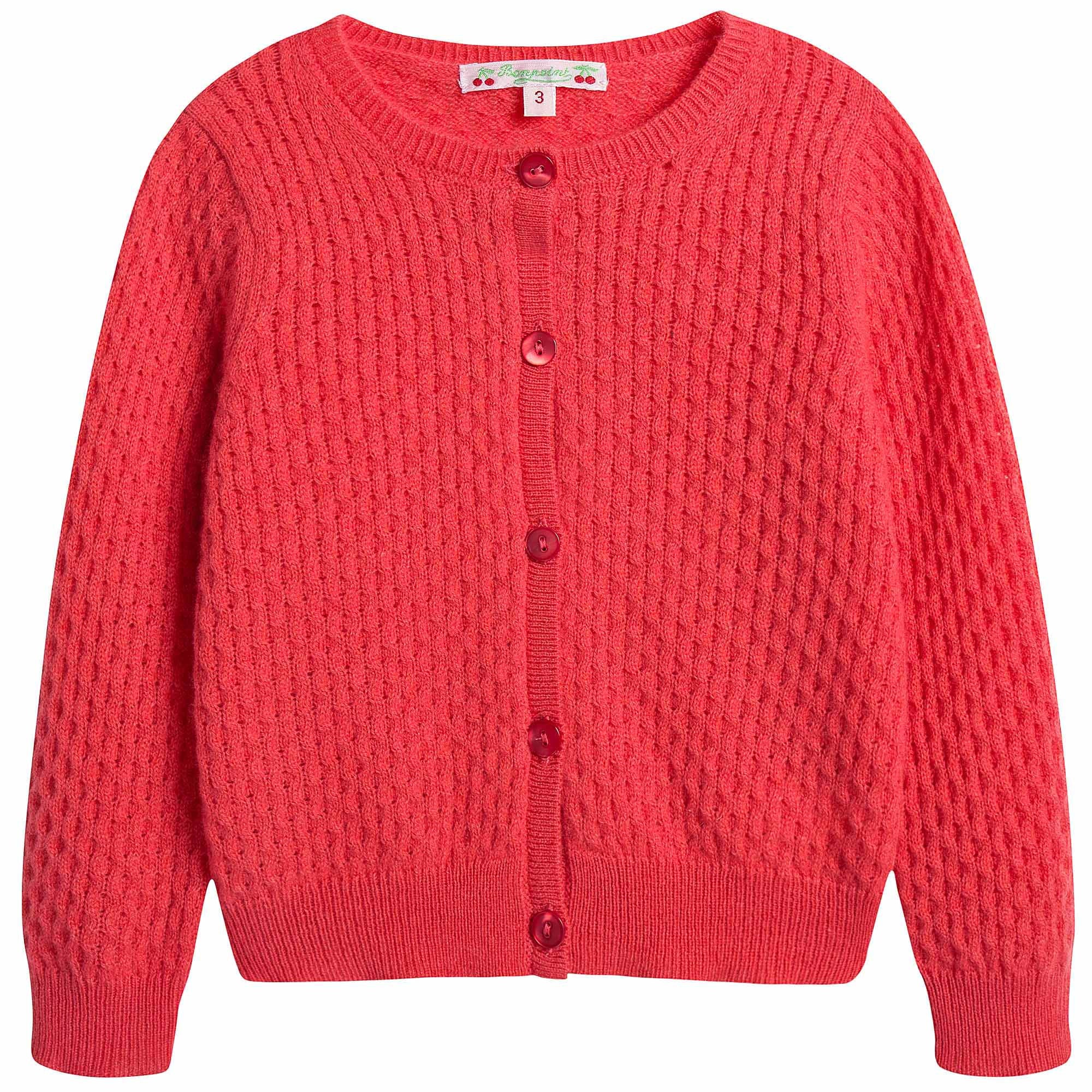 Girls Red Cashmere Cardigan - CÉMAROSE | Children's Fashion Store - 1