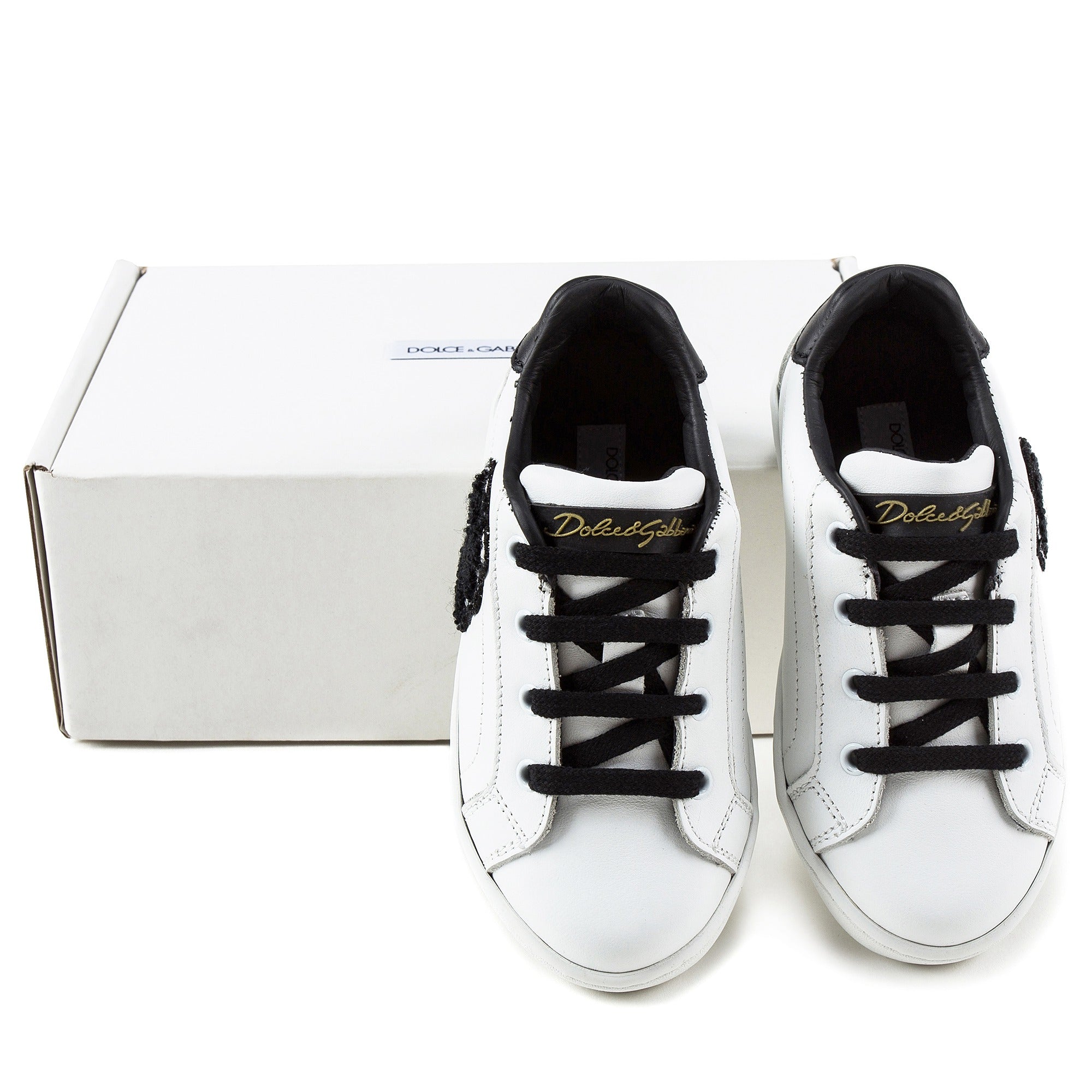 Girls White Leather “DG" Shoes