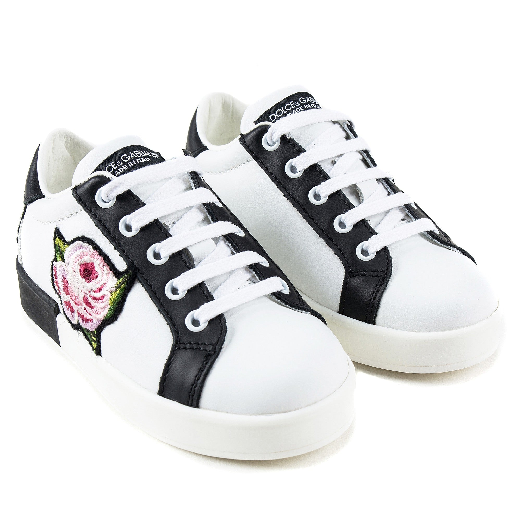Girls White Leather Rose Shoes