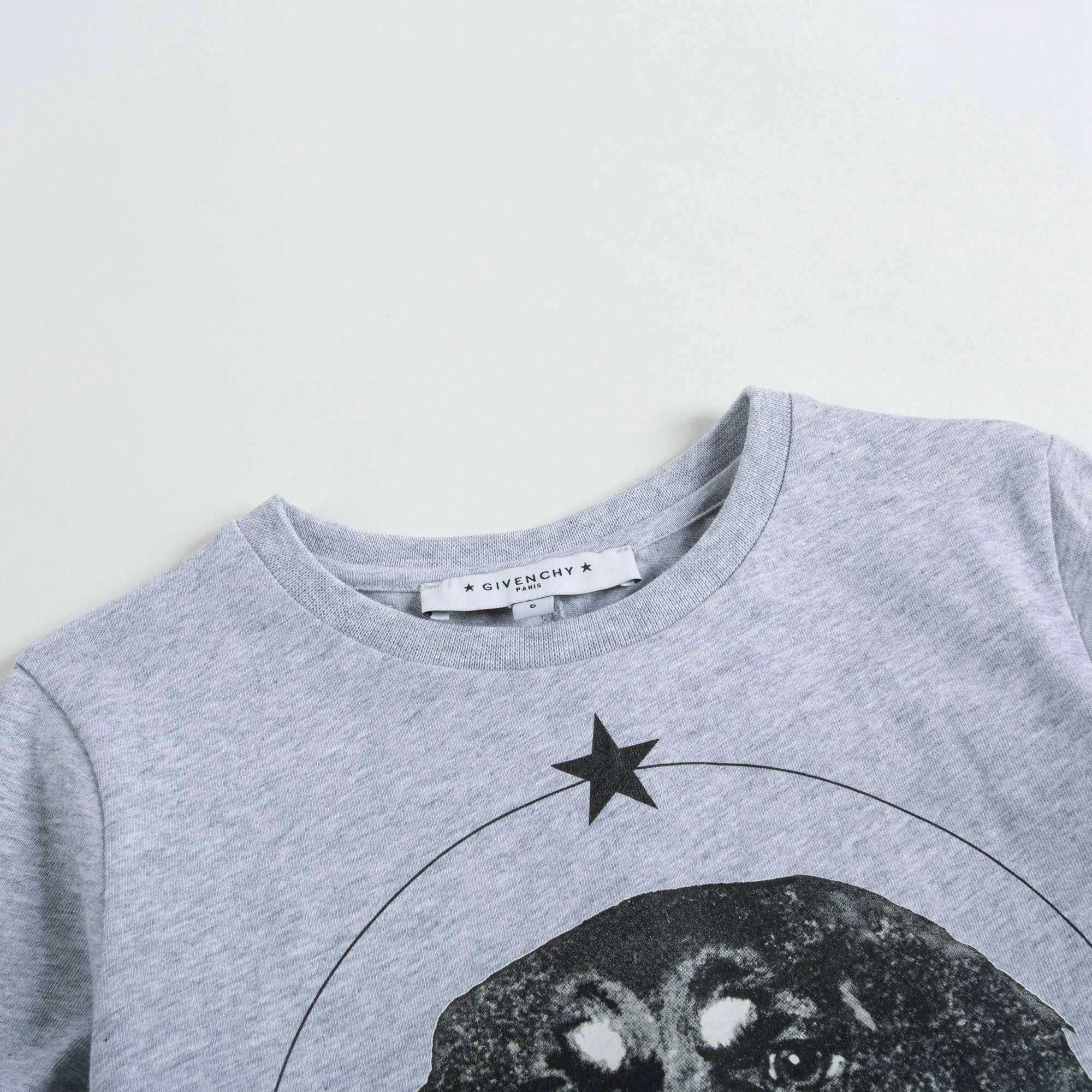 Boys Grey Dog Printed Cotton T-shirt
