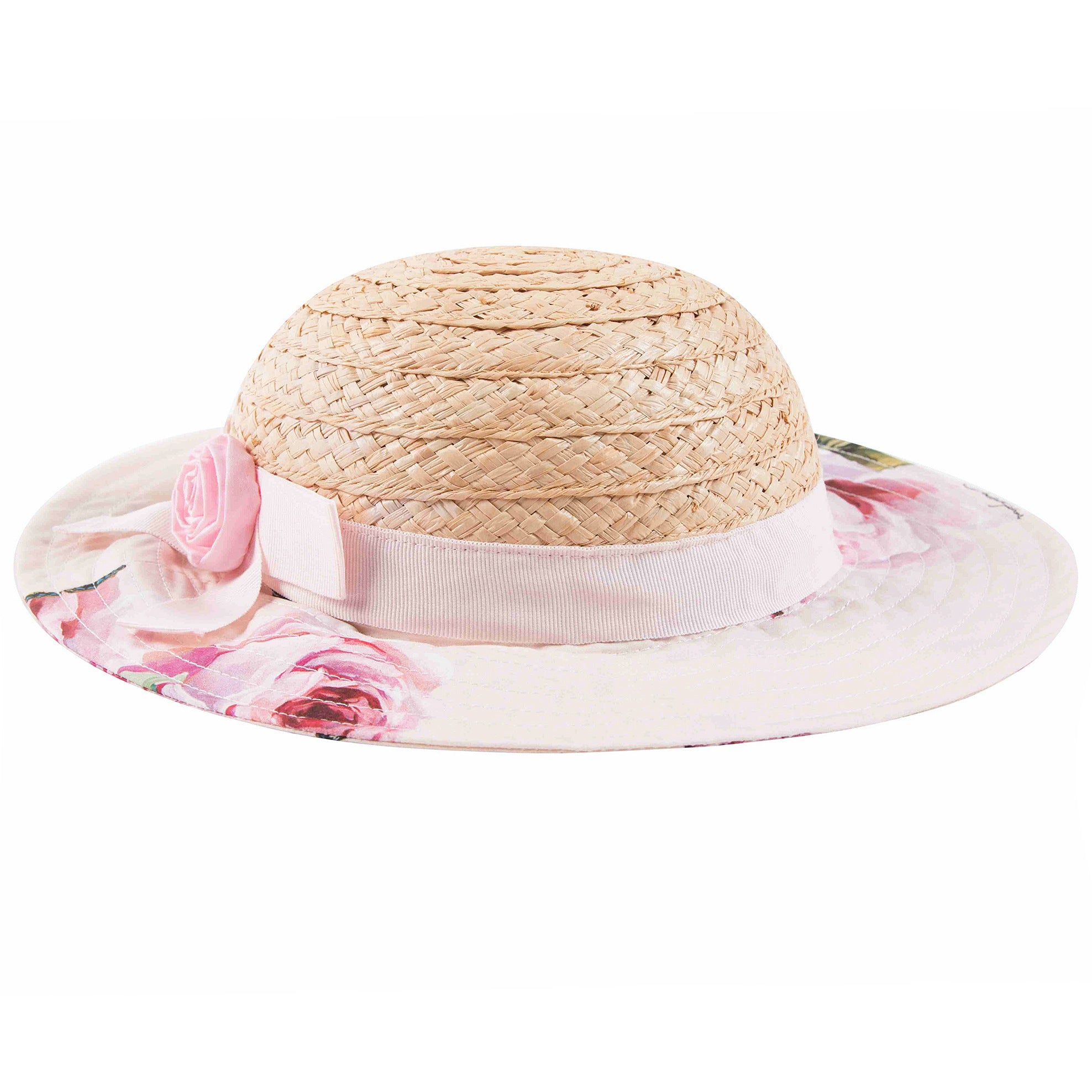 Girls Pink Flower Weave Hat