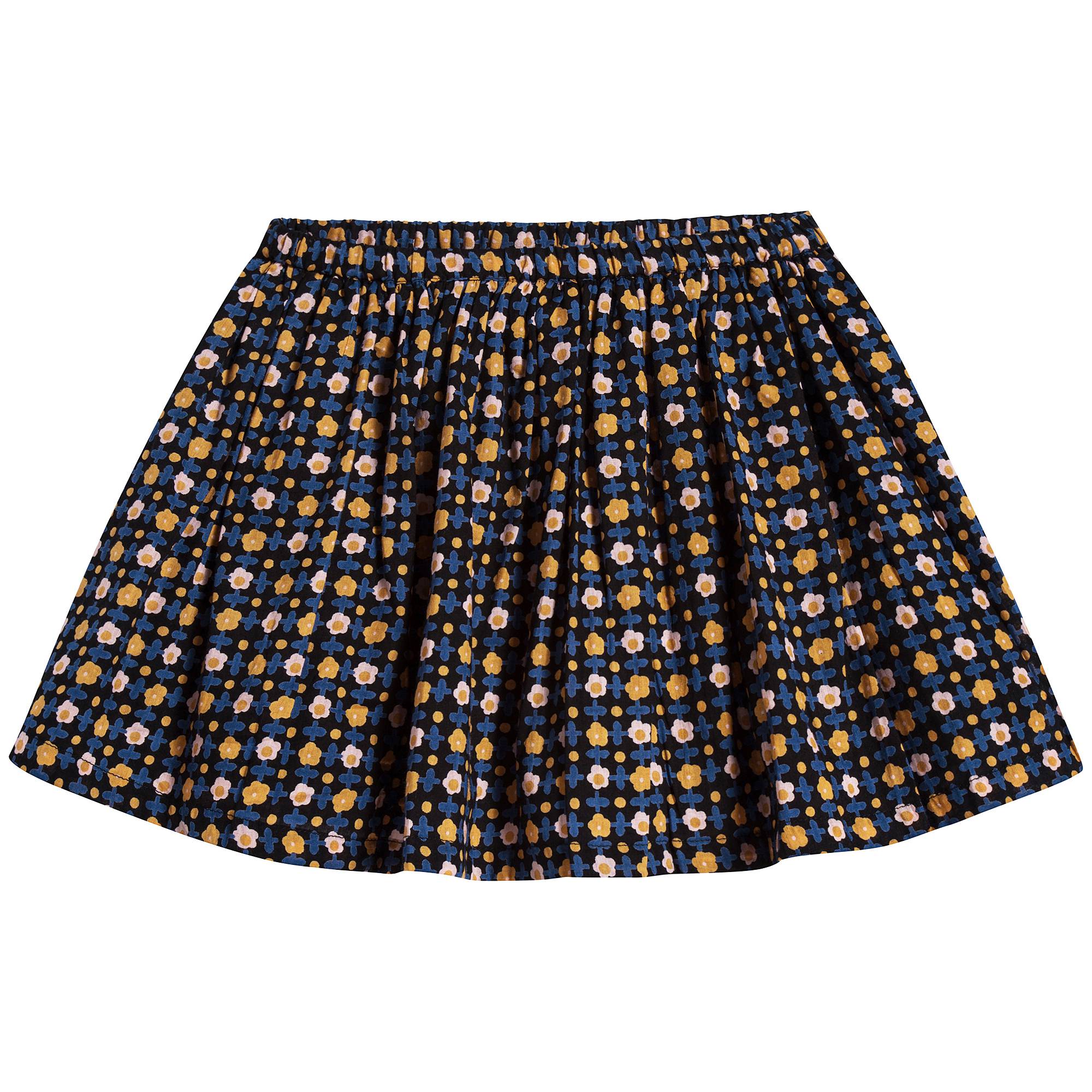 Girls Black Flower Cotton Skirt