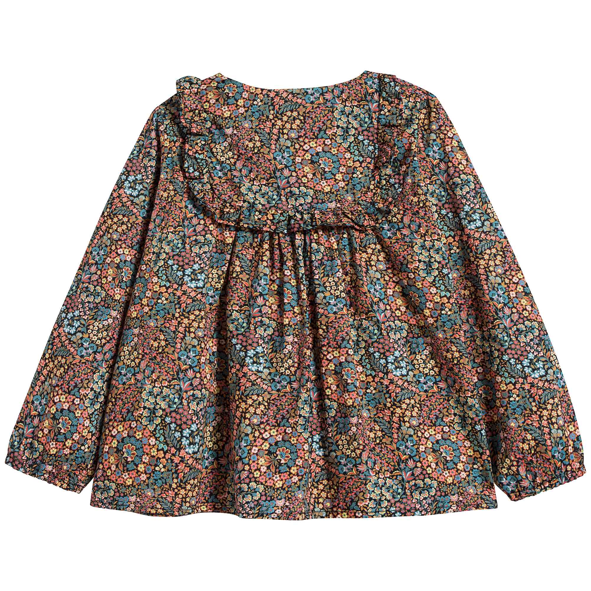 Girls Color Flower Printed Cotton Blouse