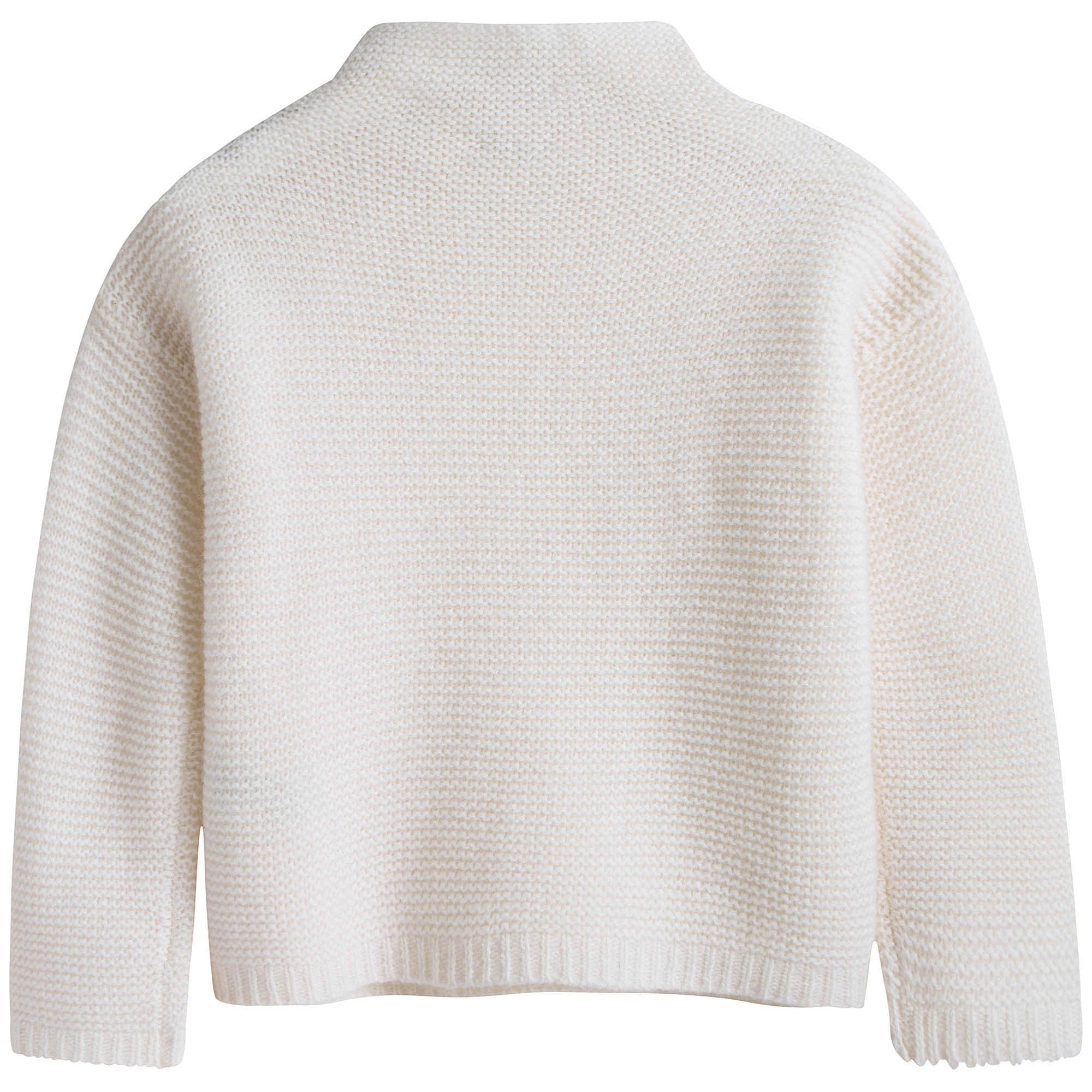 Girls Milk White Wool Sweater With Silver Patch Trims