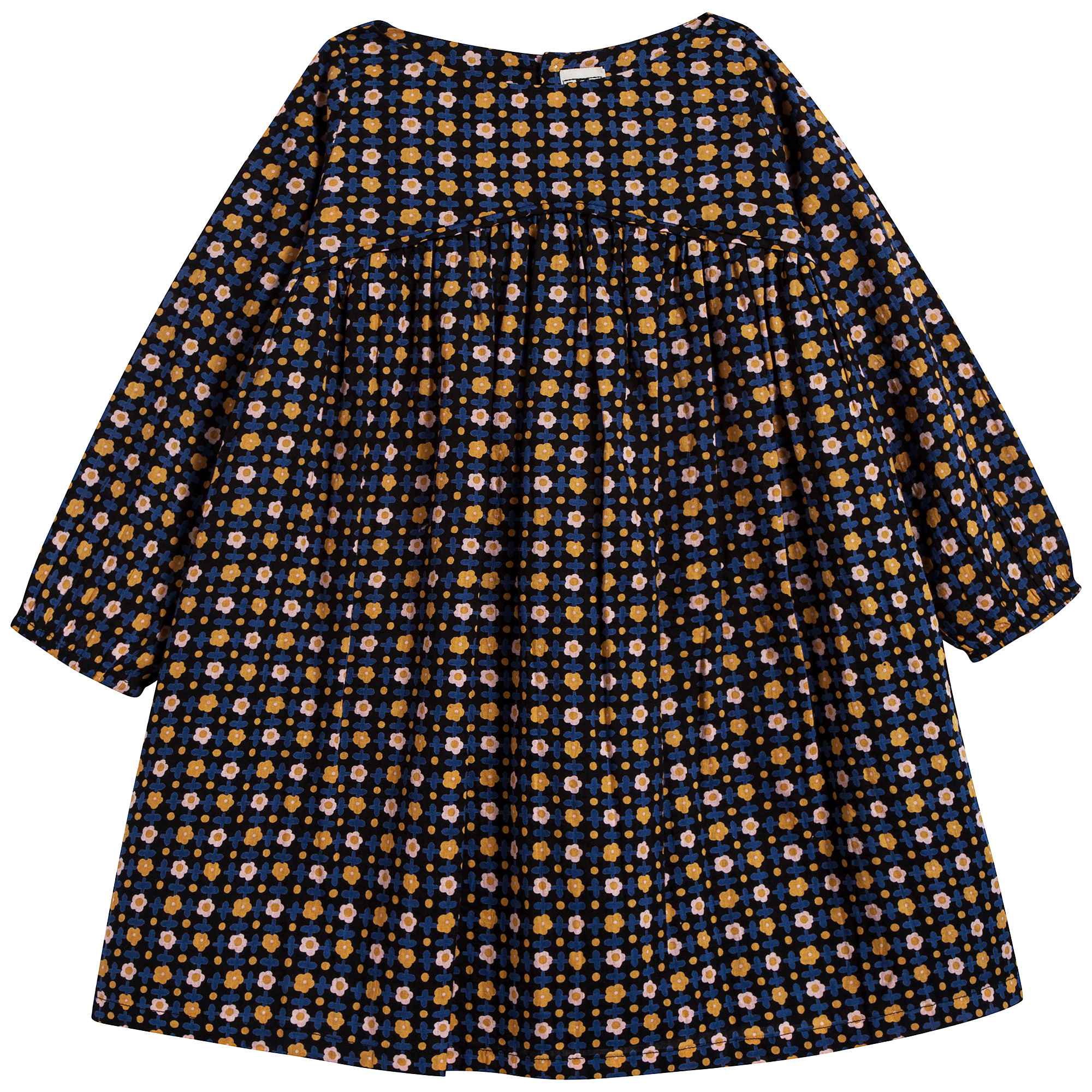 Girls Blue Flower Printed Cotton Dress