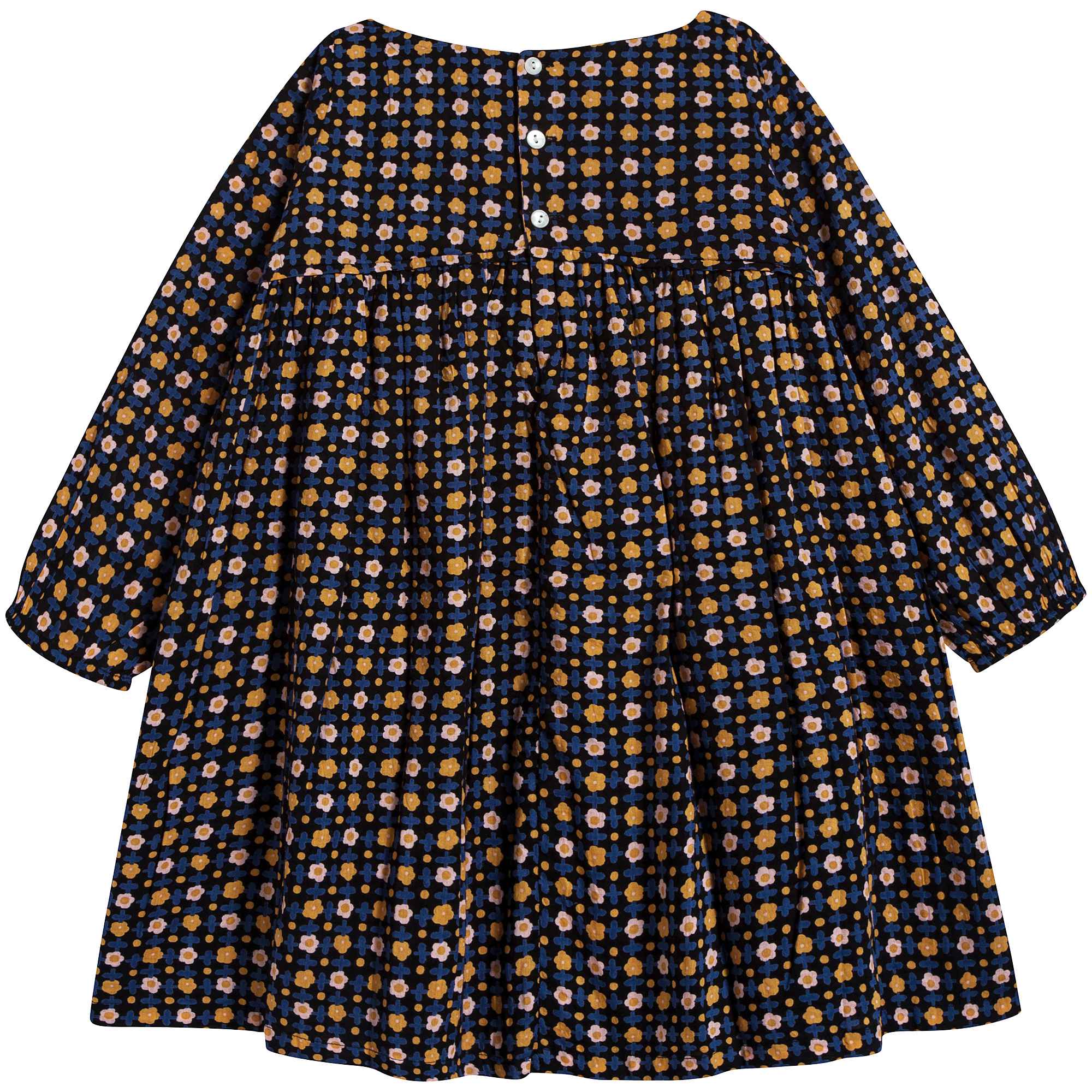 Girls Blue Flower Printed Cotton Dress