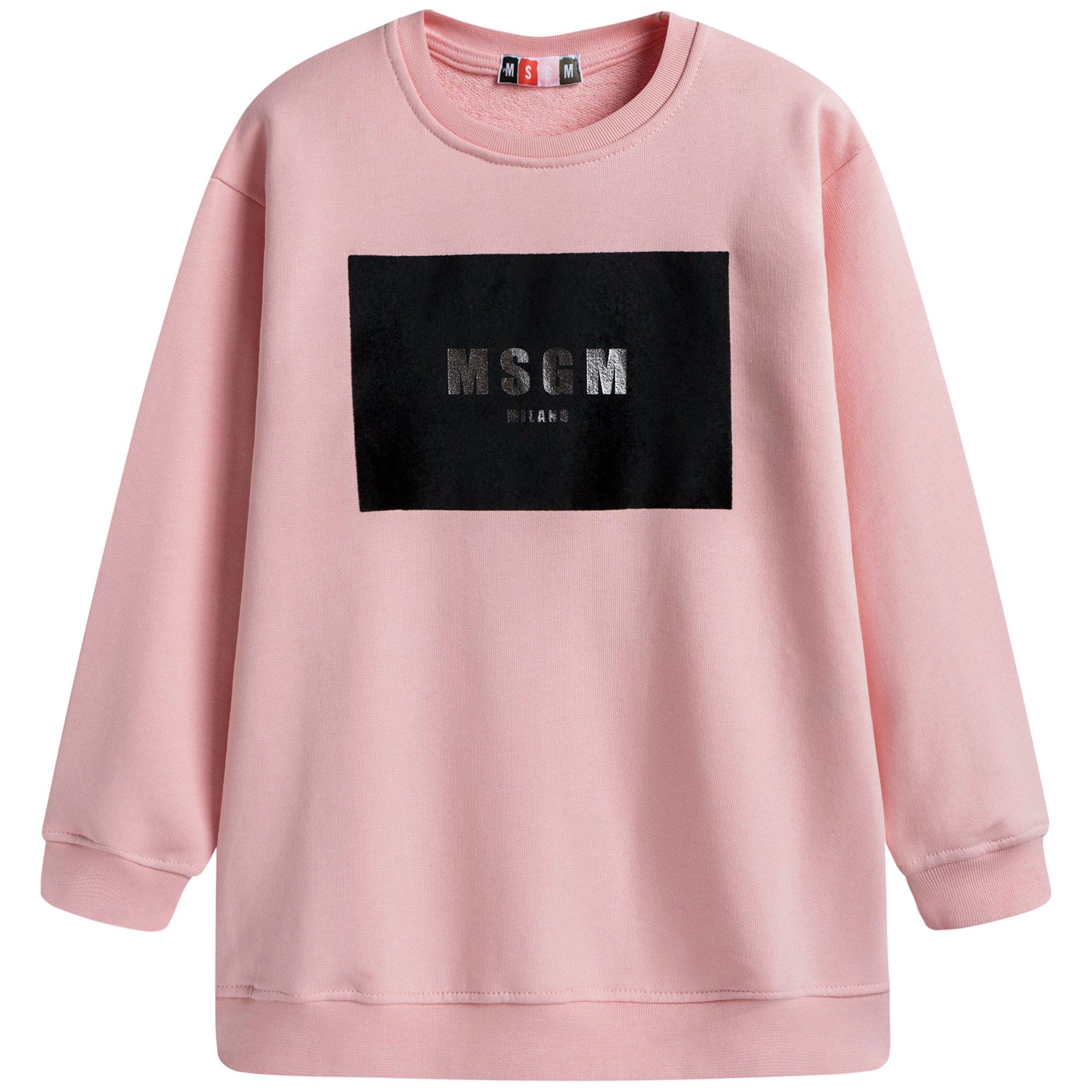 Girls Pink Rib Cuffs Cotton Maxi Sweatshirt