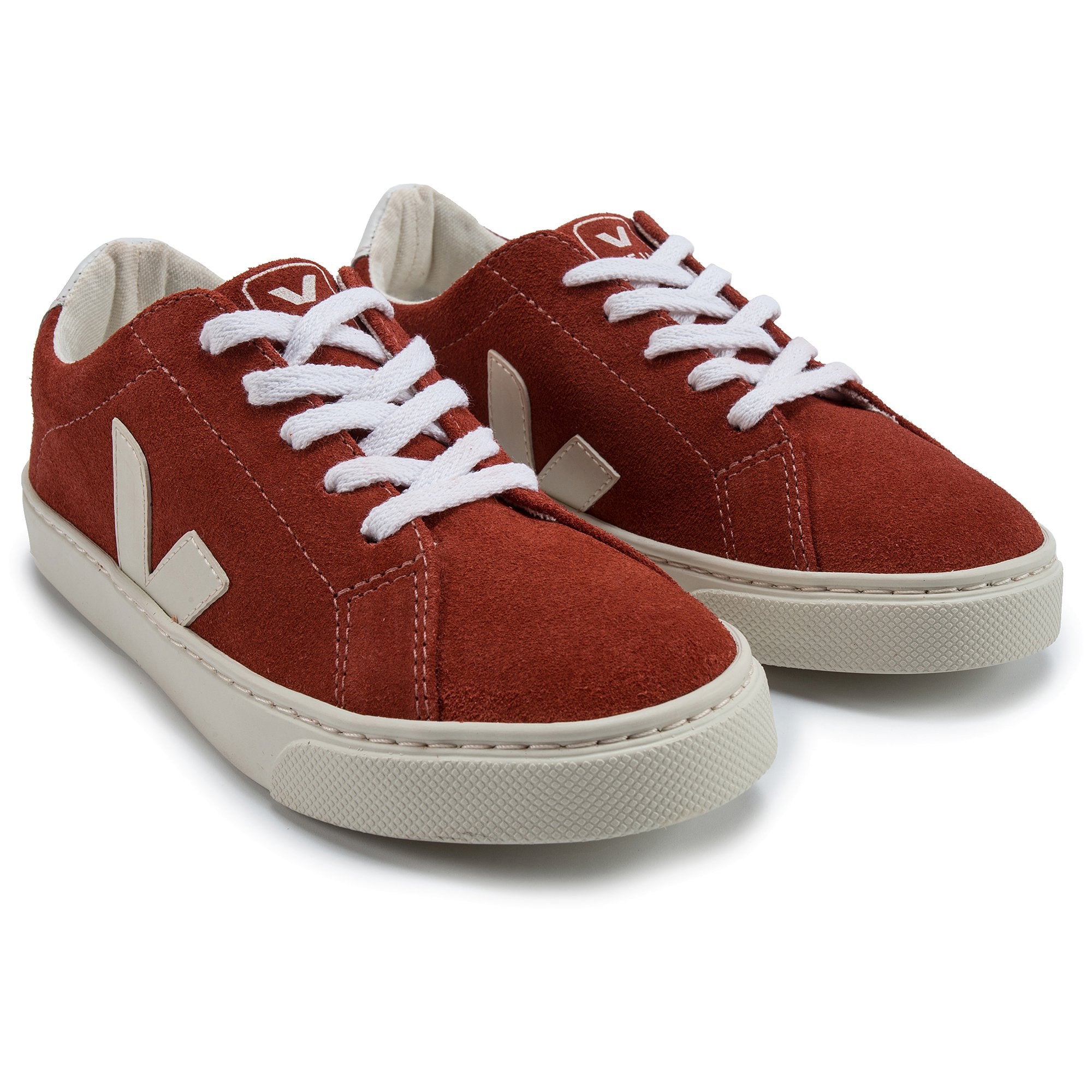 Girls & Boys Red Leather With White "V" Shoes