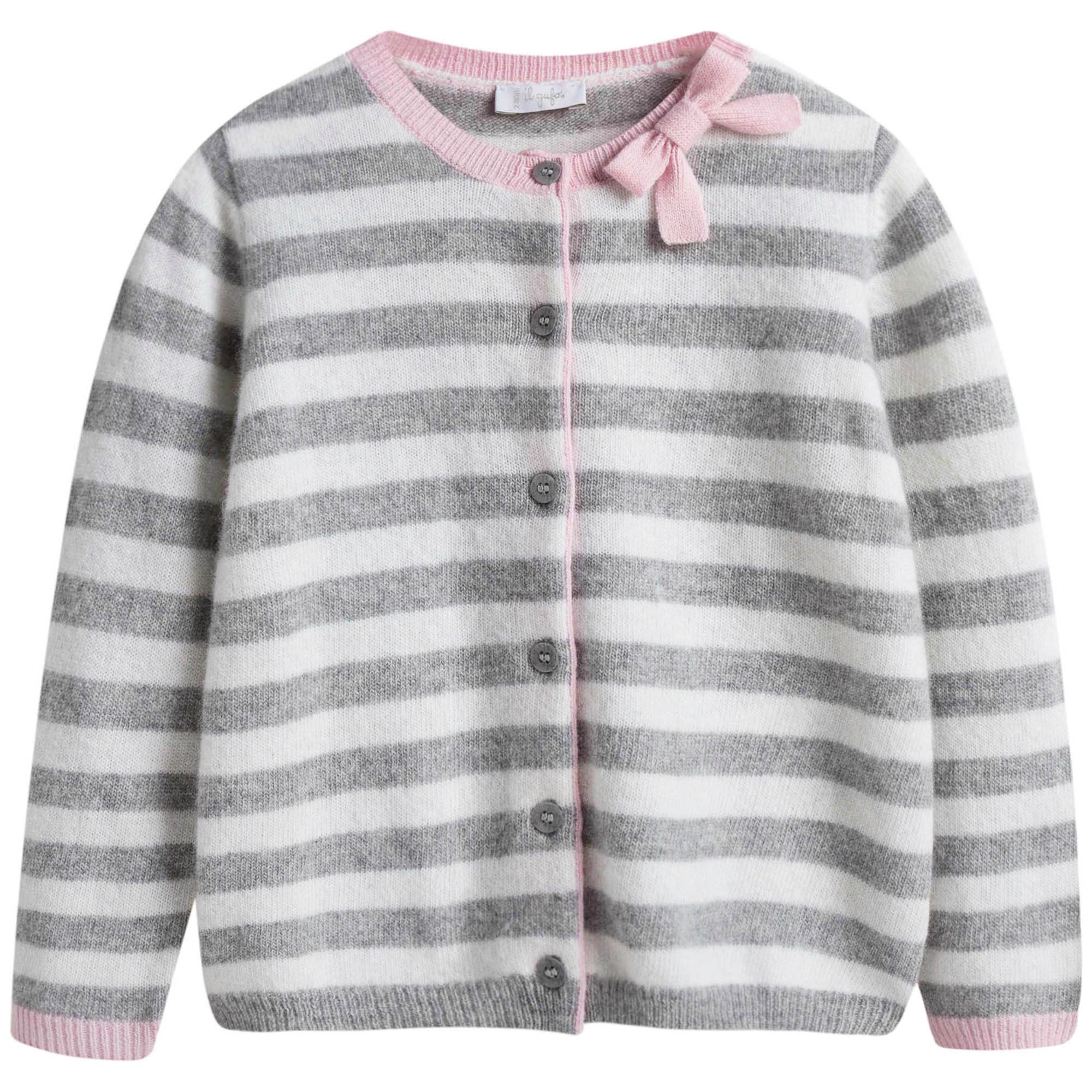 Baby Girls Grey & Milk White Stripe Cardigan