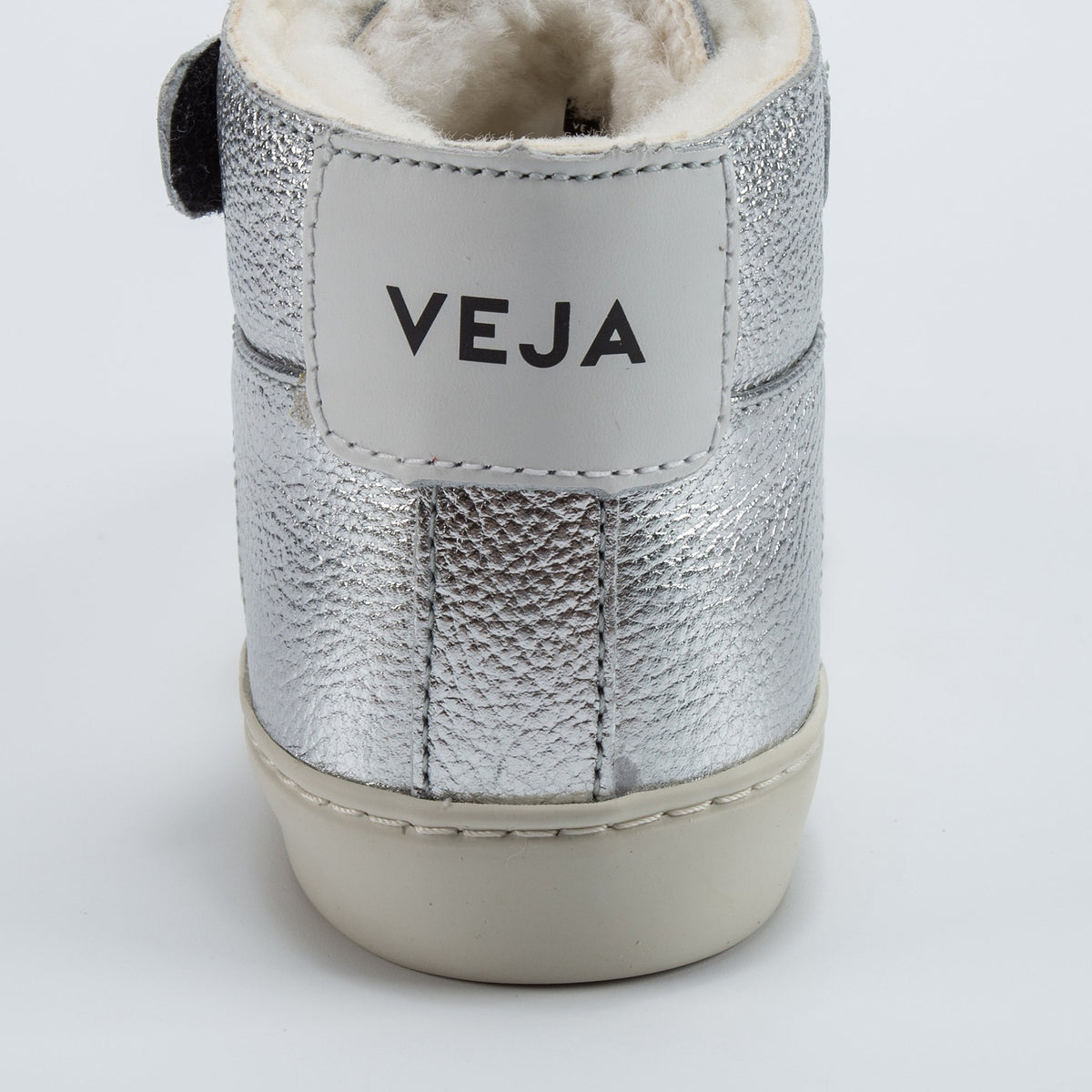 Chaussures en cuir argenté avec velcro et « V » blanc pour Garçons et Filles