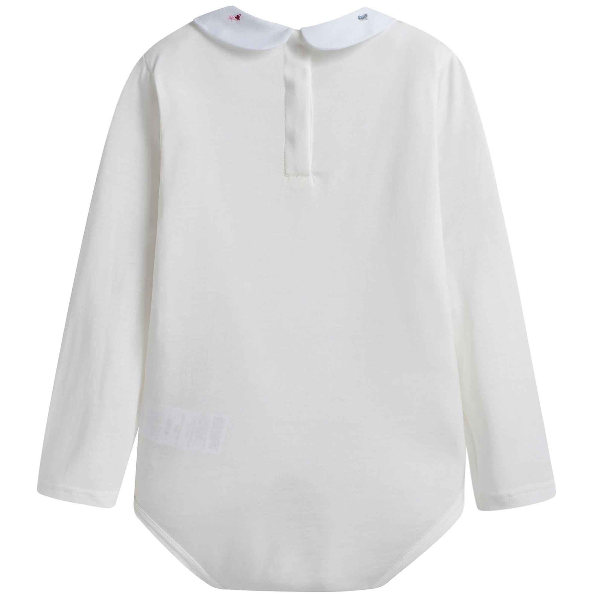 Baby Girls White Cotton Bodysuit With Patch Trims Collar