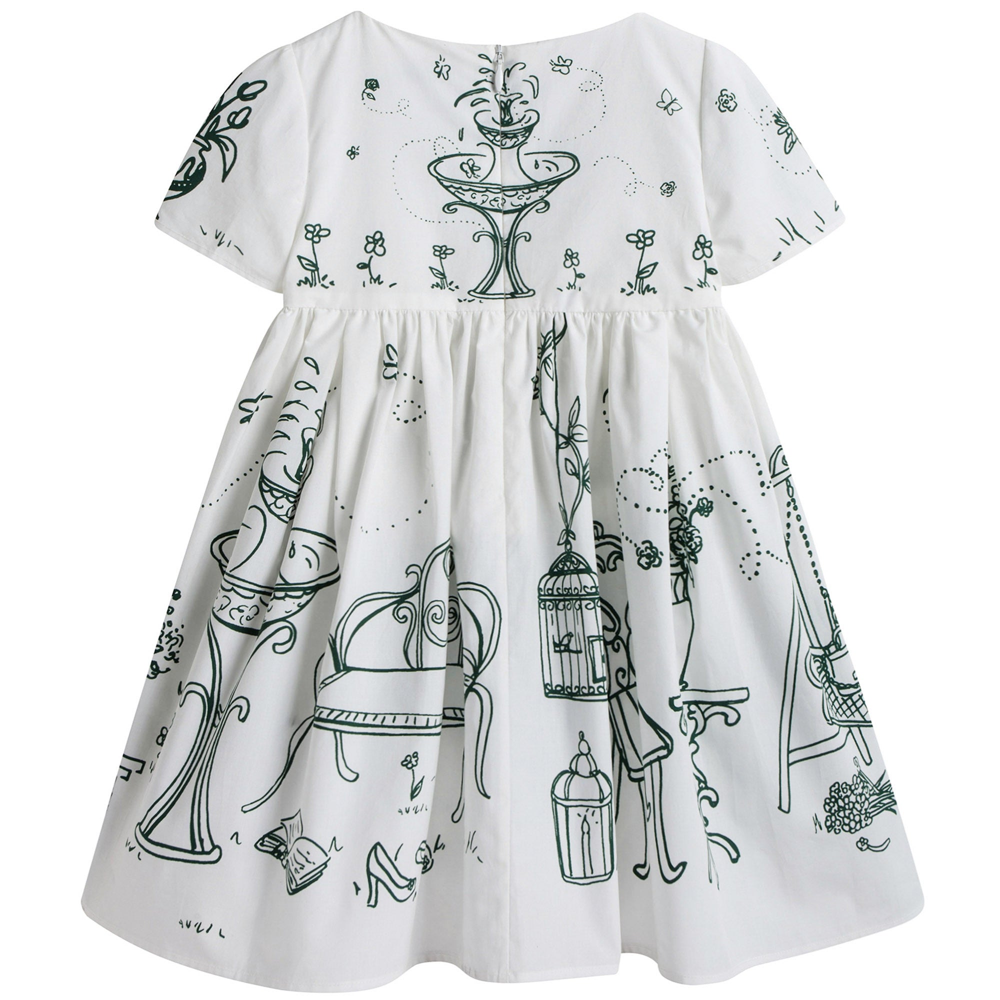 Baby Girls White Botanical Garden Printed Trims Dress