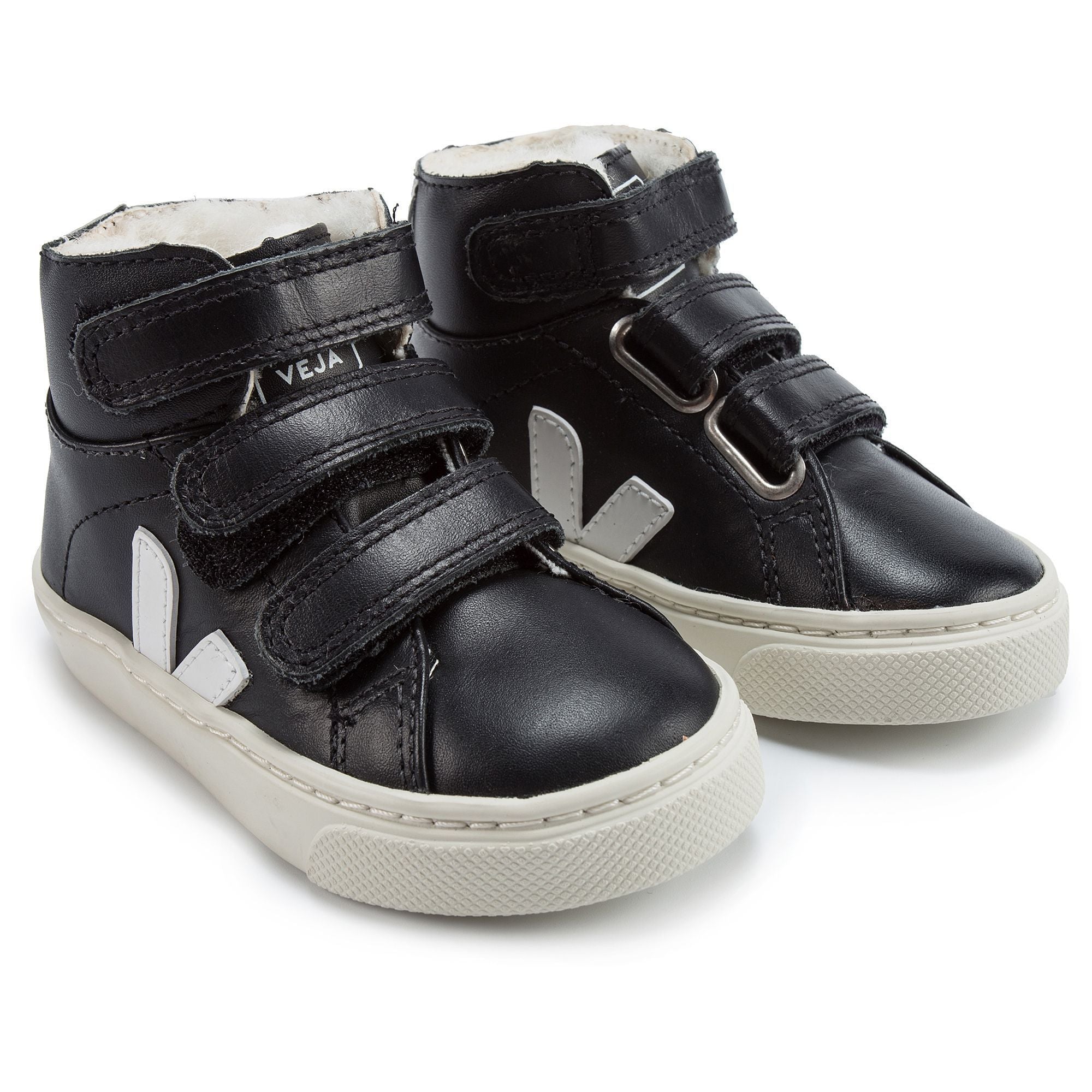 Baby Black Leather Velcro High Top Shoes