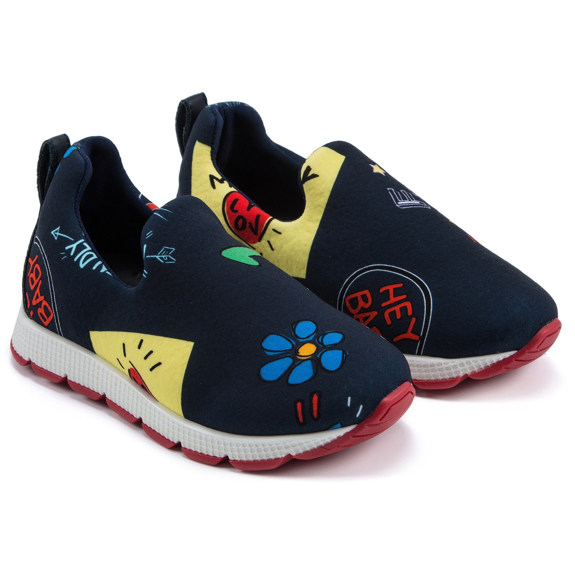 Girls Black Printed Shoes