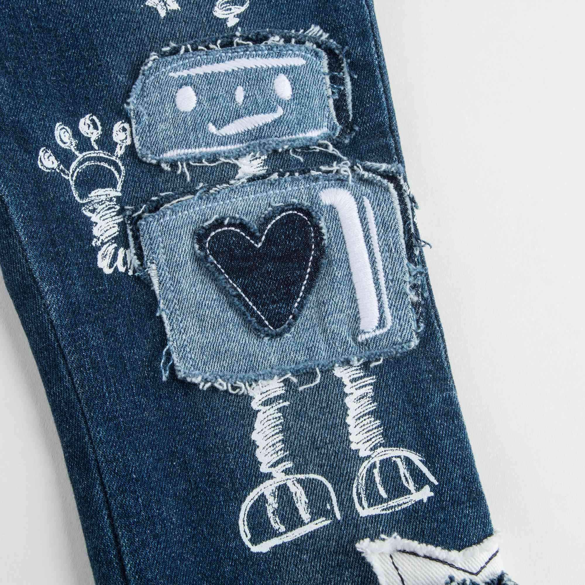 Girls Blue Stars Printed Jeans