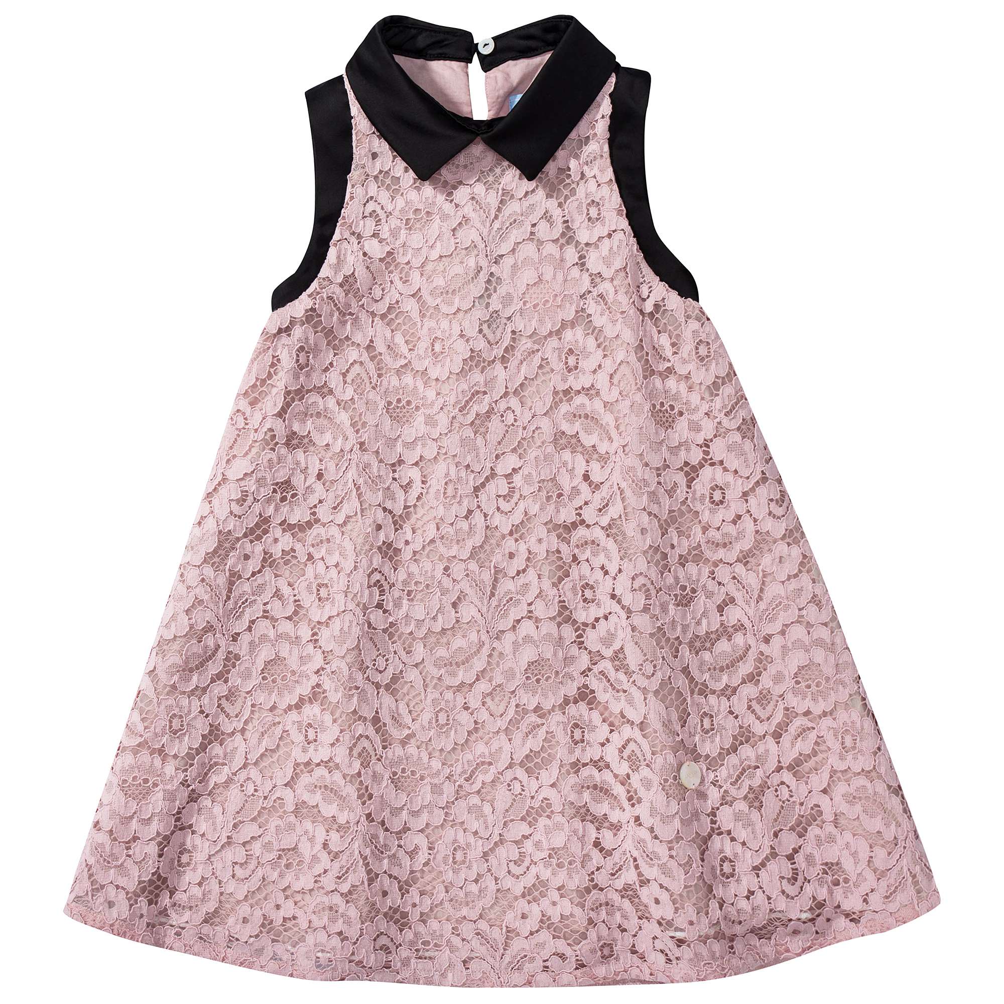 Girls Pink Black Collar Cotton Dress