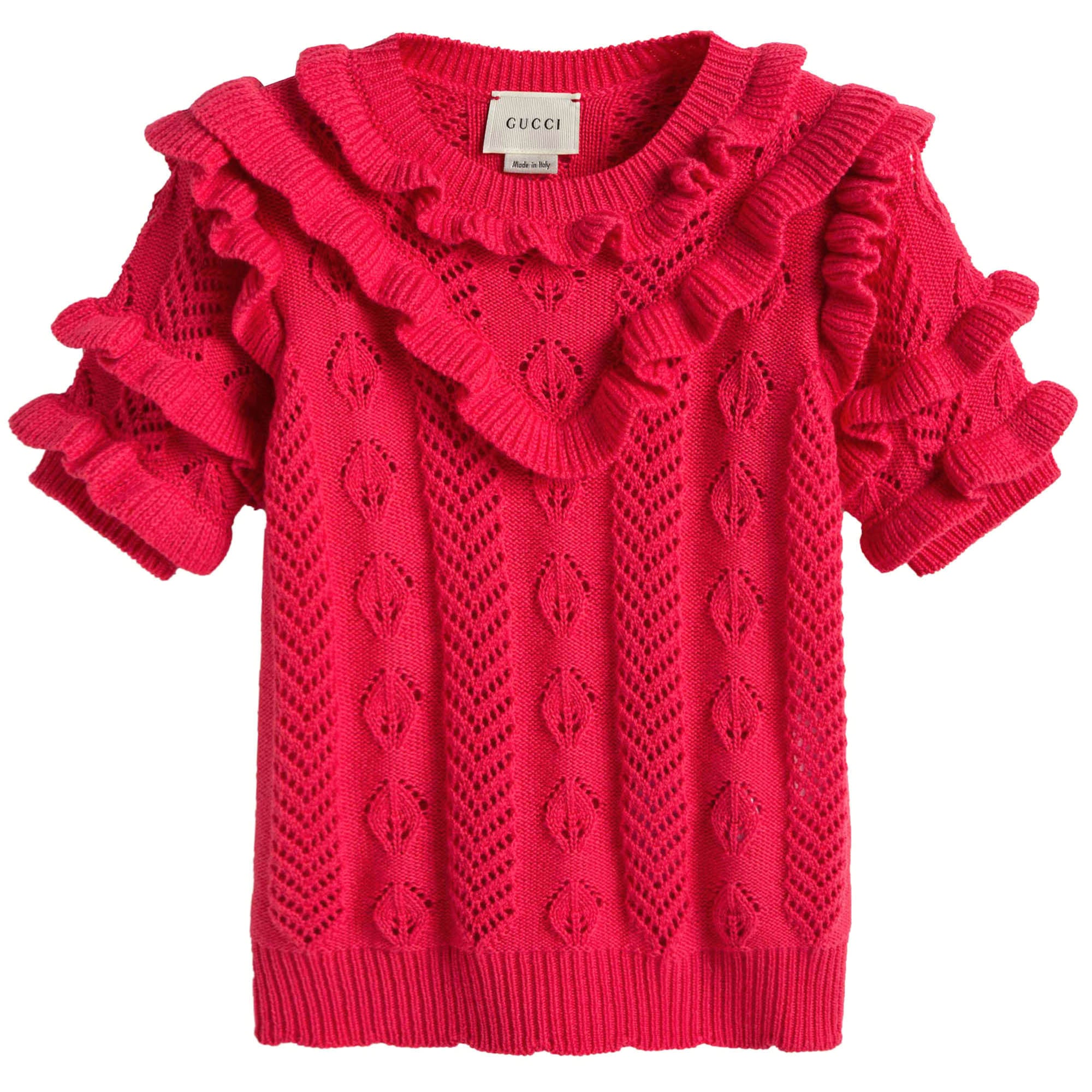 Girls Red Knitted Hollow Short Sleeve Sweater