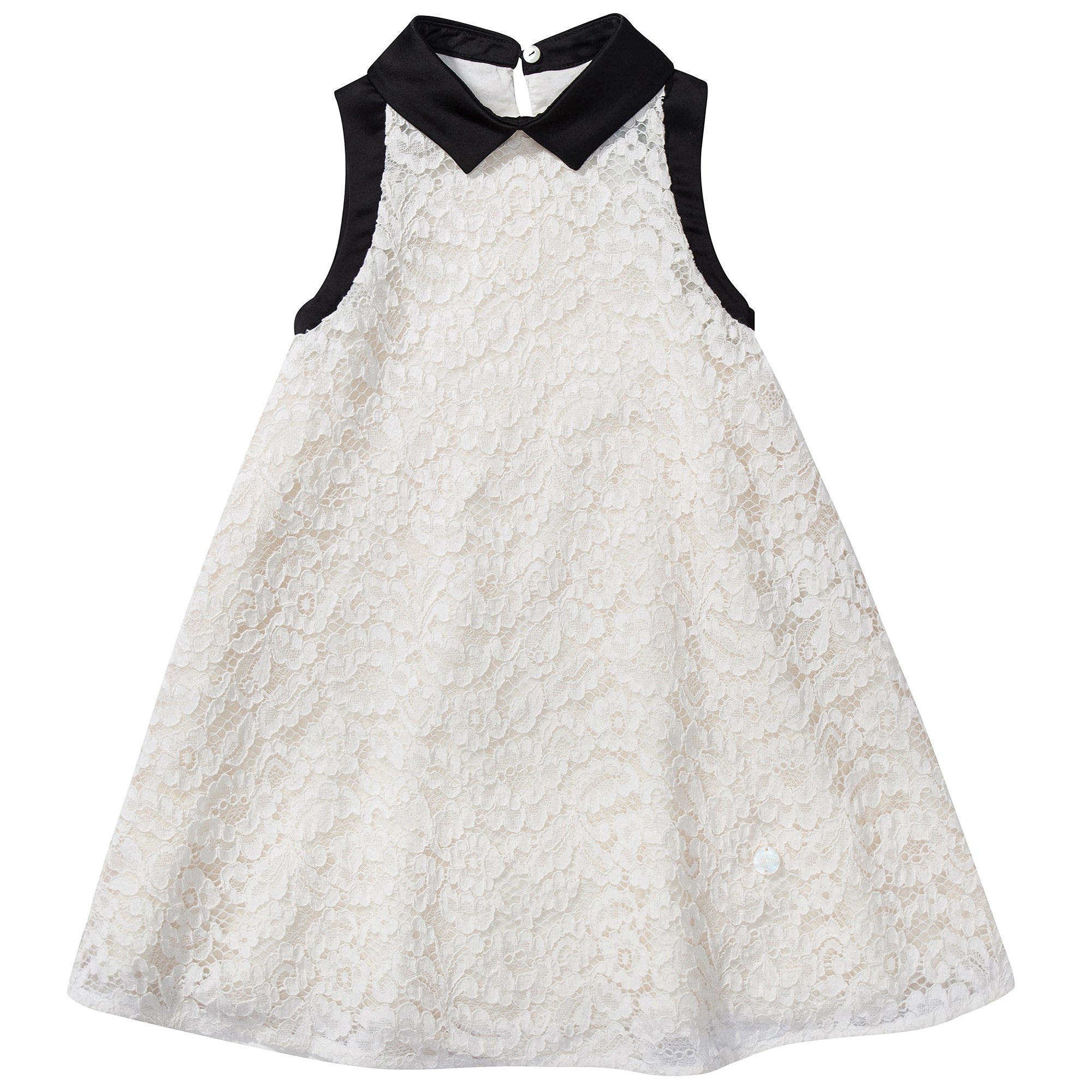Girls White Black Collar Cotton Dress