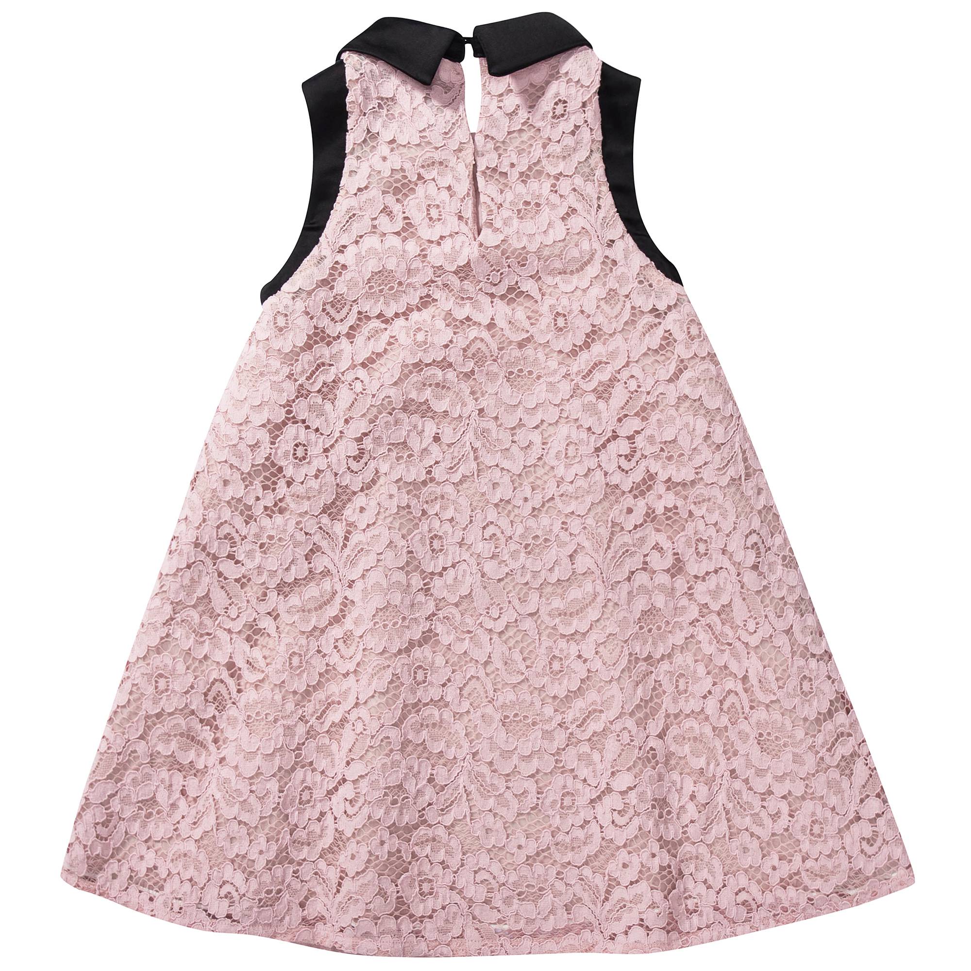 Girls Pink Black Collar Cotton Dress