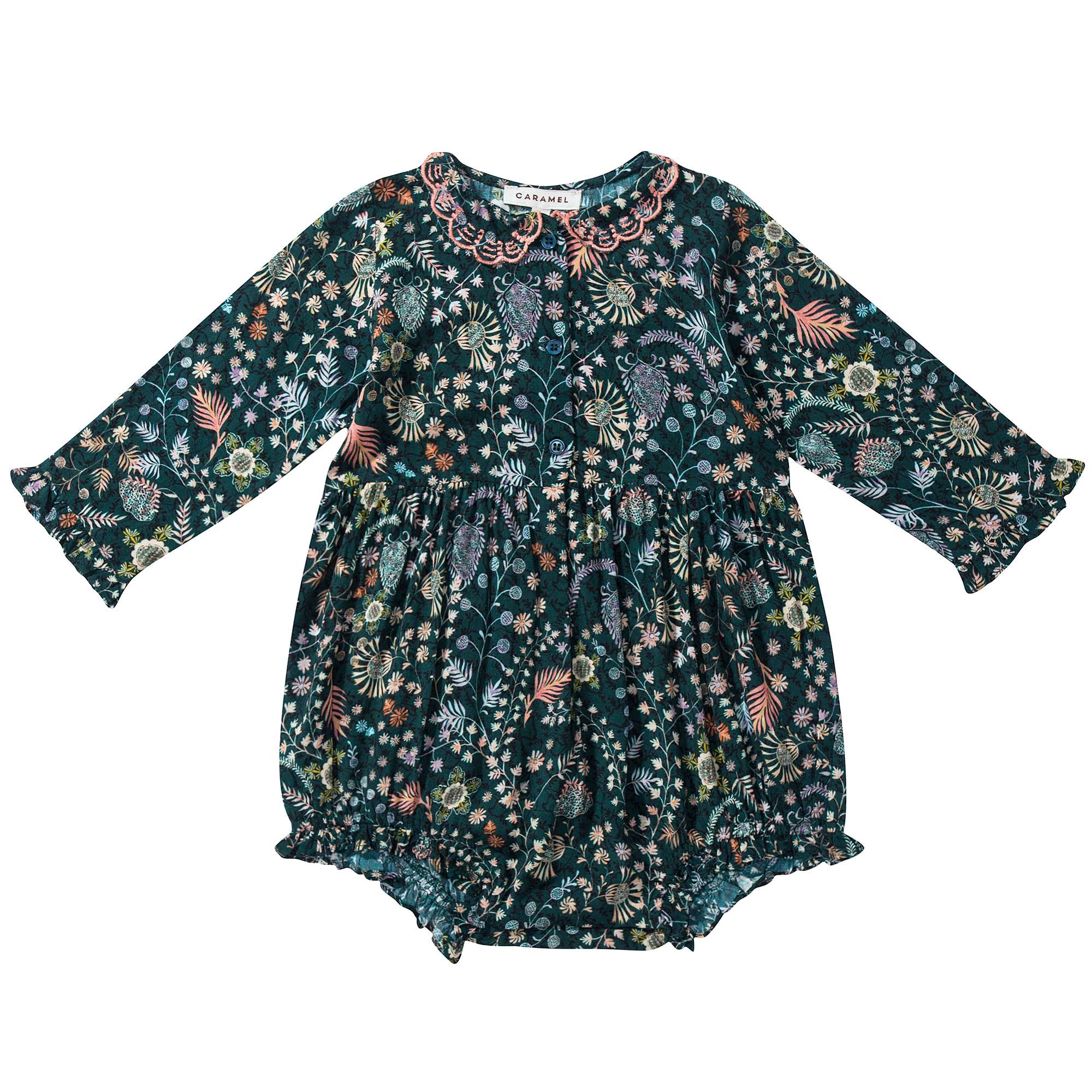 Baby Girls Dark Green Printed Romper