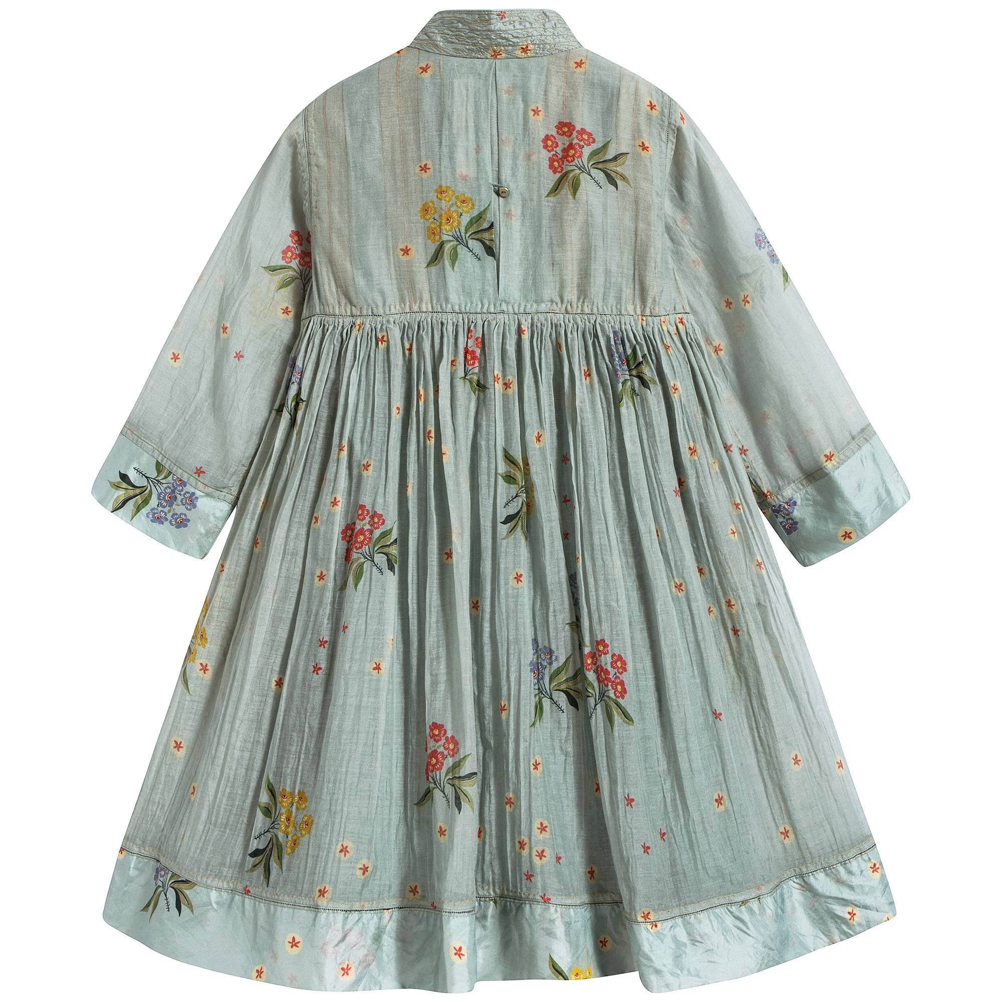 Girls Cyan Embroidery Dress