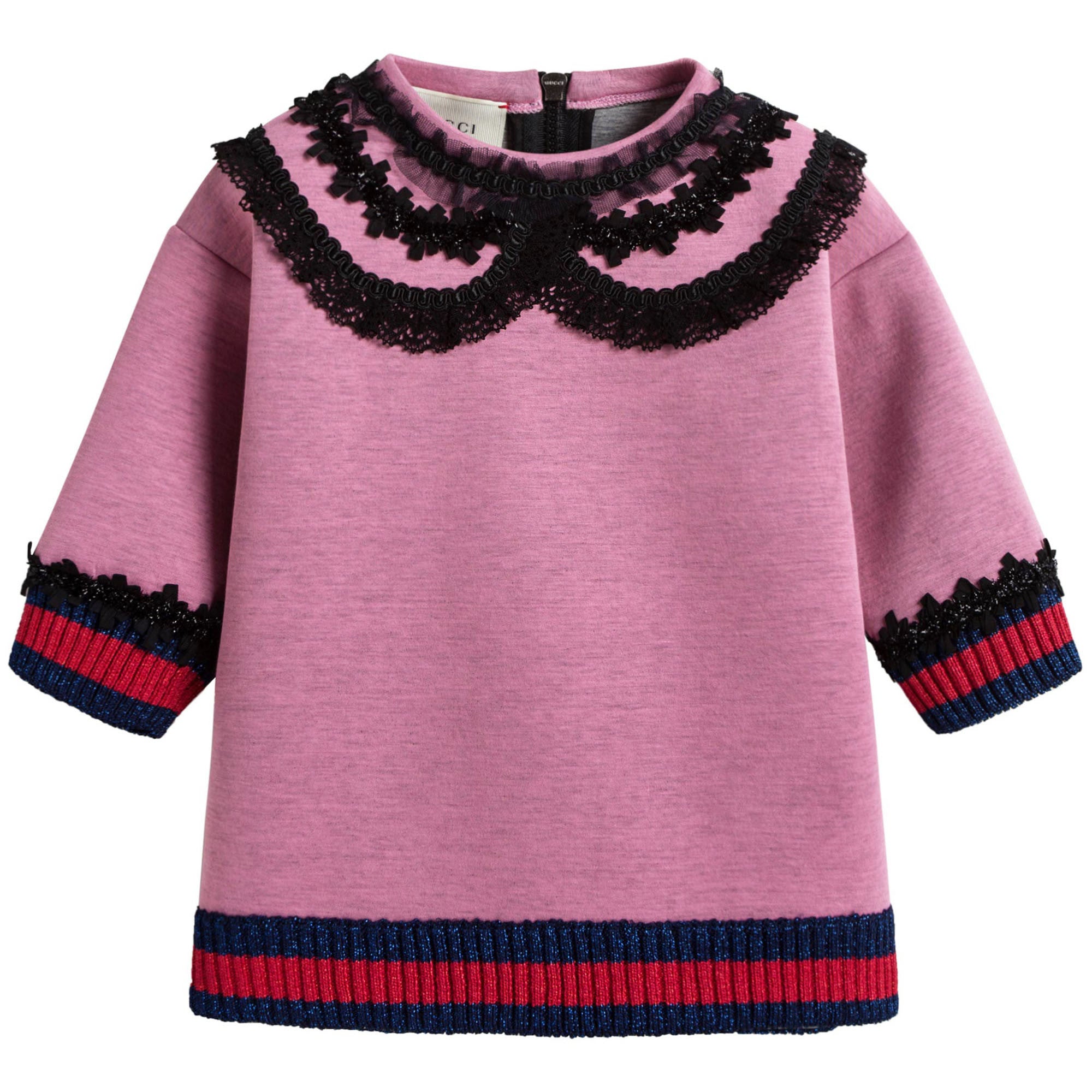 Girls Light Pink Lace Collar Knitted Sweater