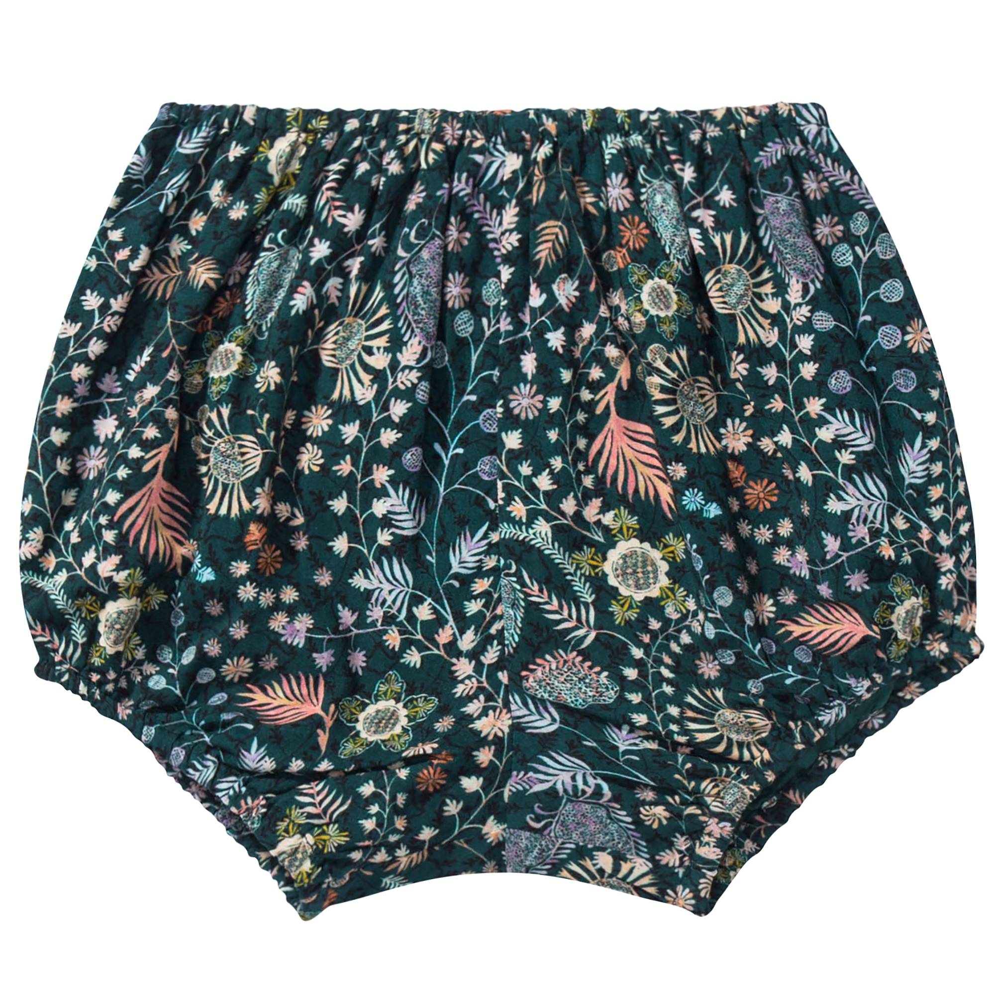 Baby Girls Dark Green Printed Shorts