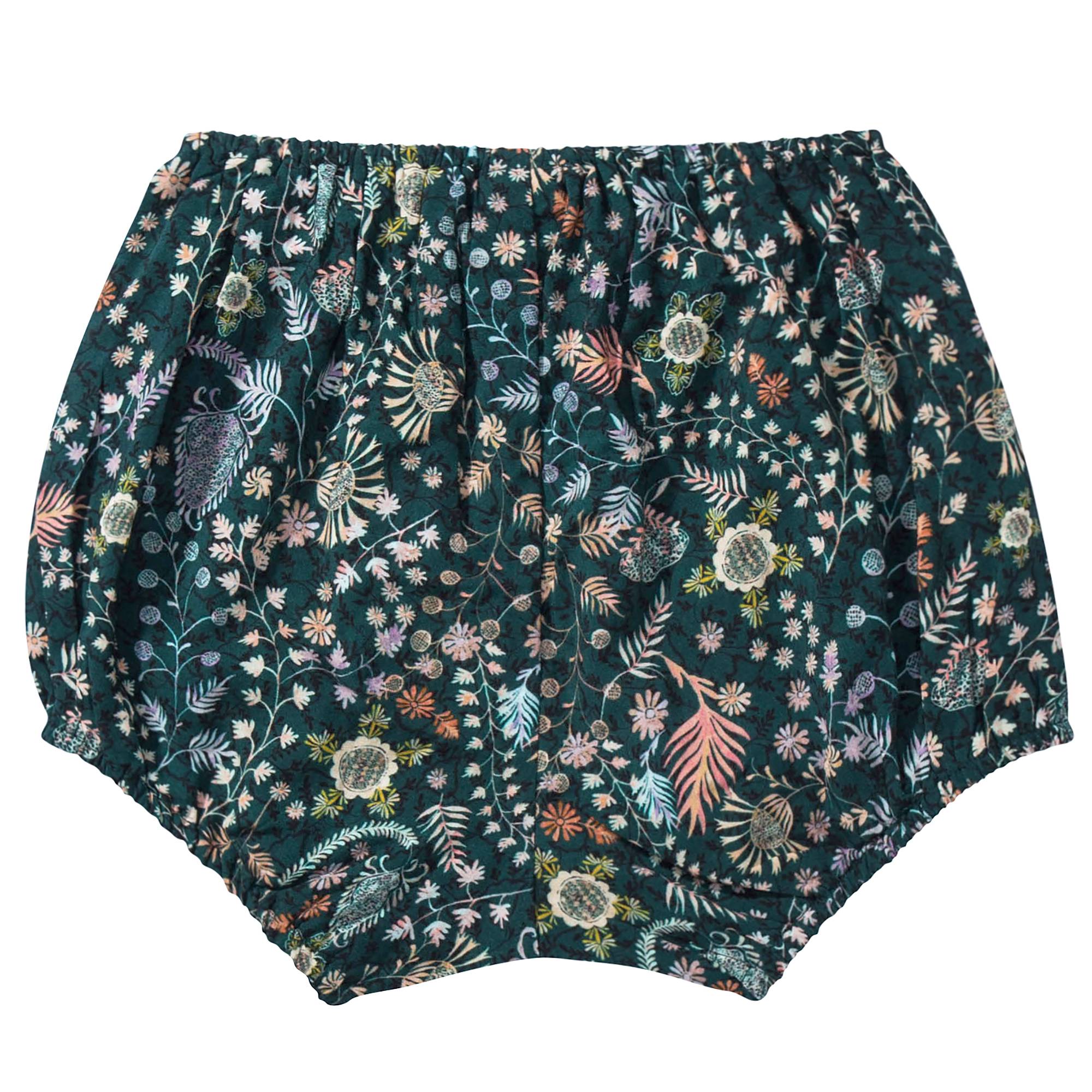 Baby Girls Dark Green Printed Shorts