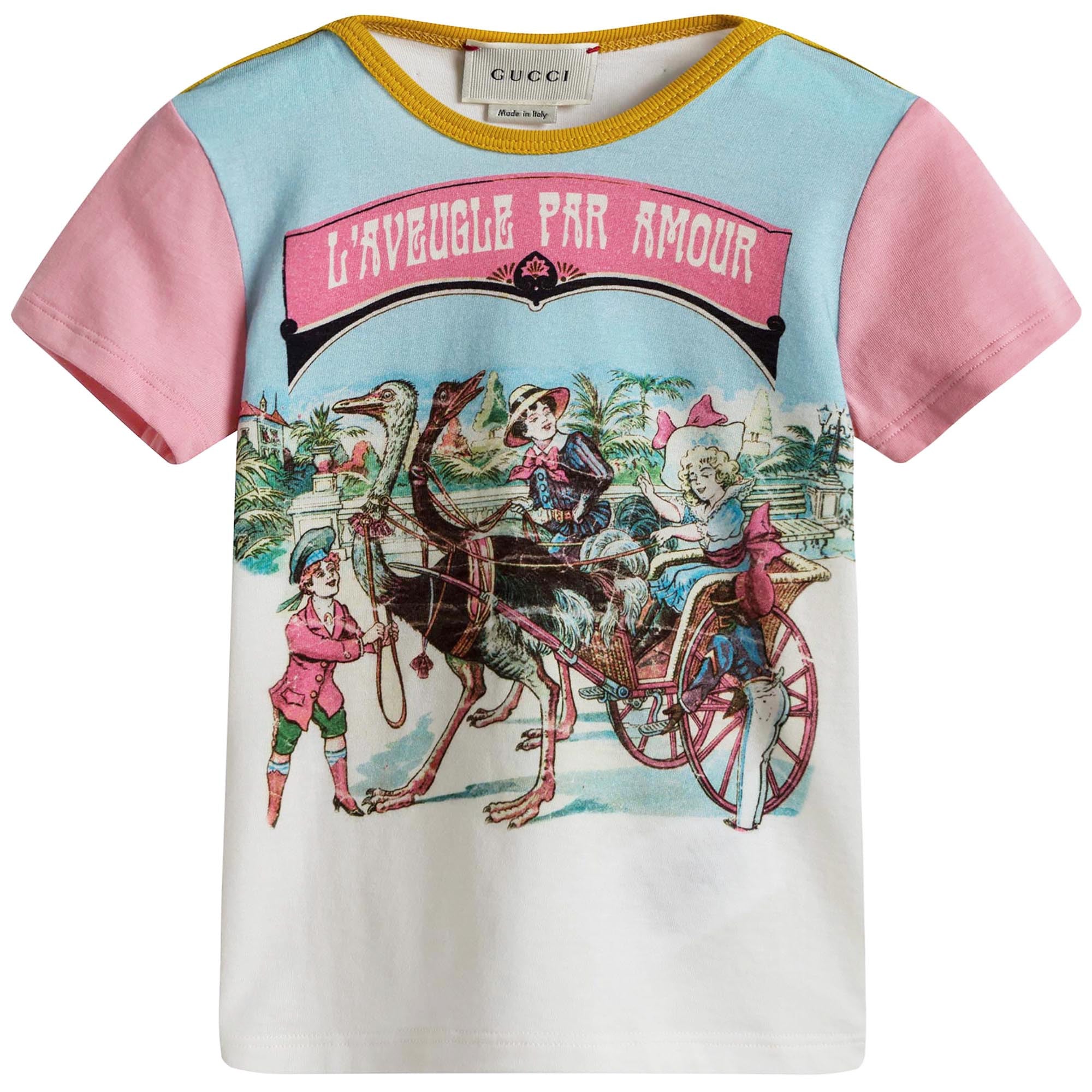 Baby Girls White & Pink Fancy Printed Trims T-Shirt