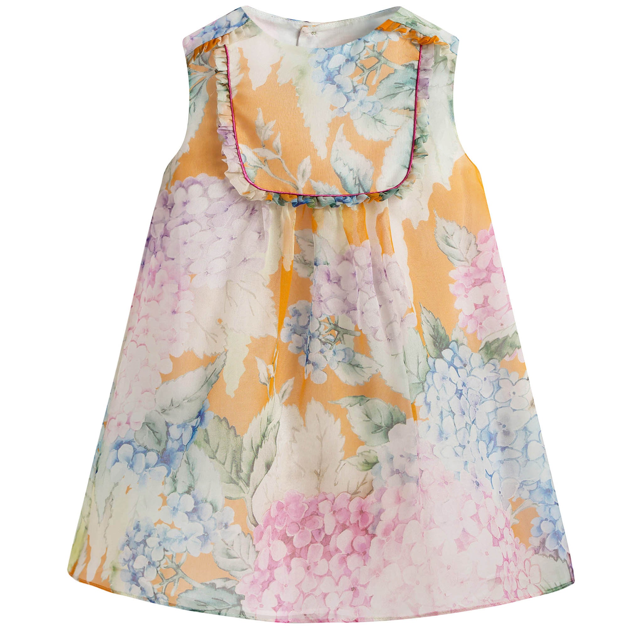 Baby Girls Multicolor Printed Trims Silk Dress