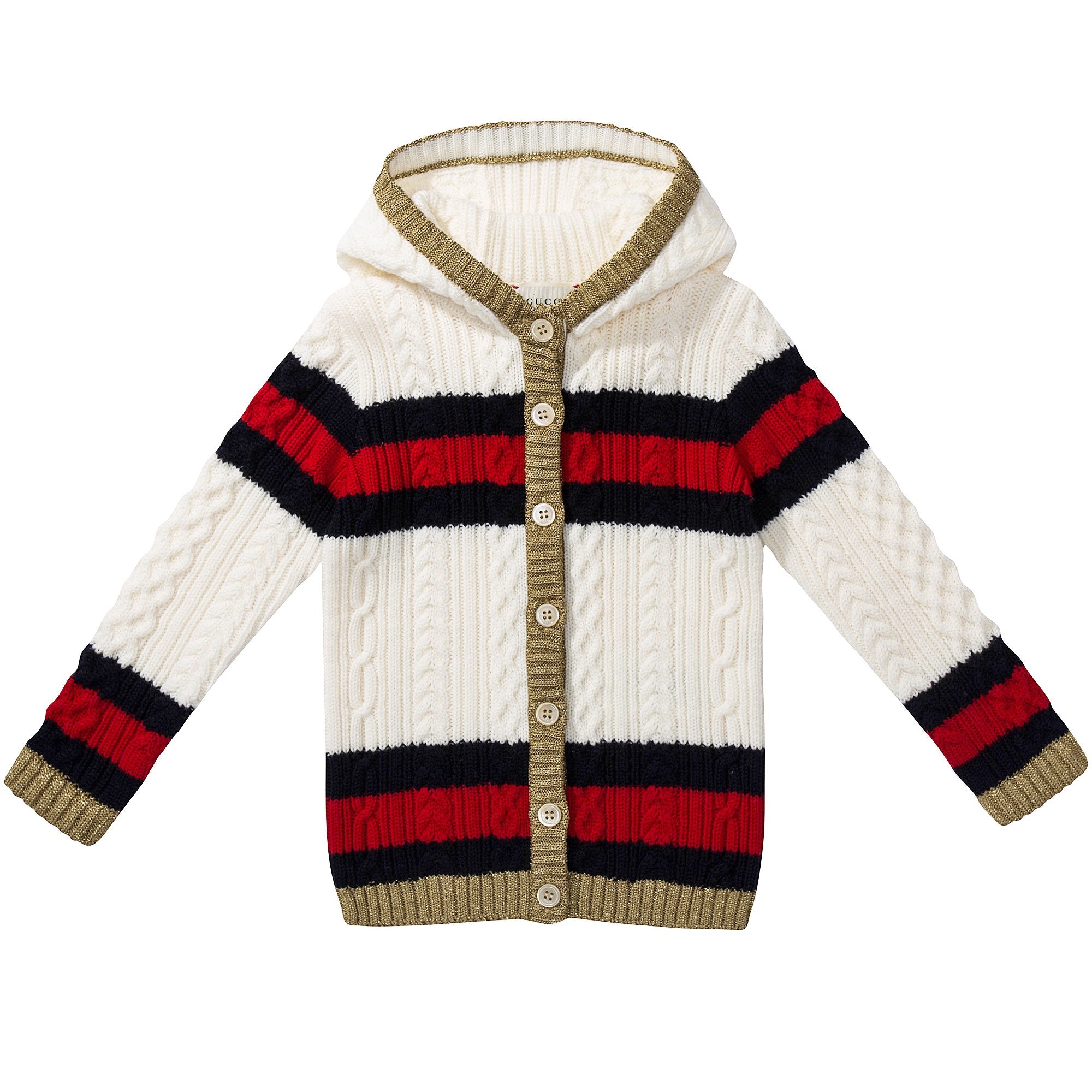 Baby Girls White Striped Wool Cardigan