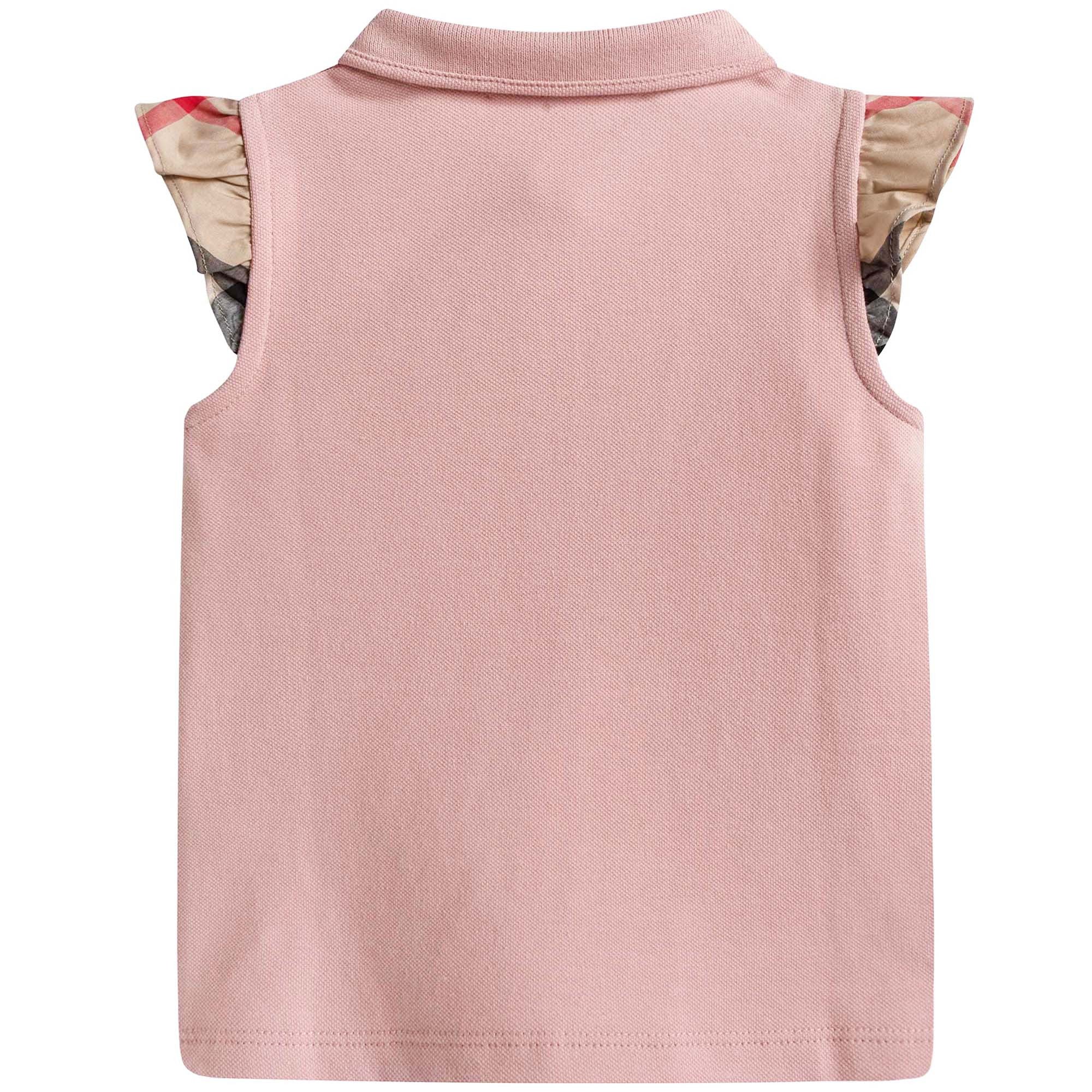 Baby Girls Light Pink Polo Shirt with Check Ruffles