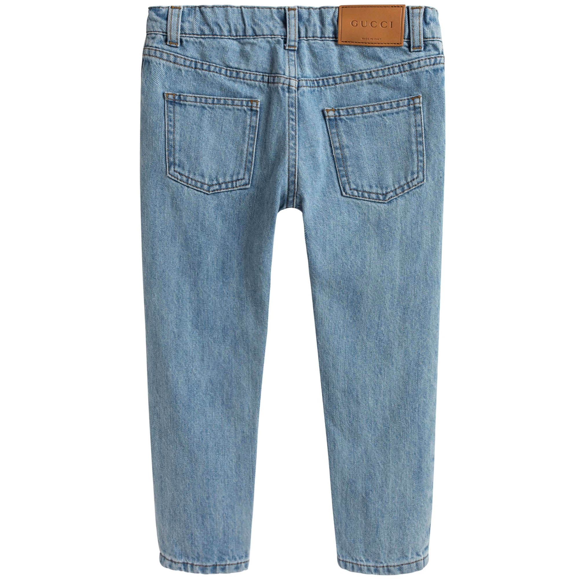 Girls Light Blue Denim Butterfly Embroidered Trims Jeans
