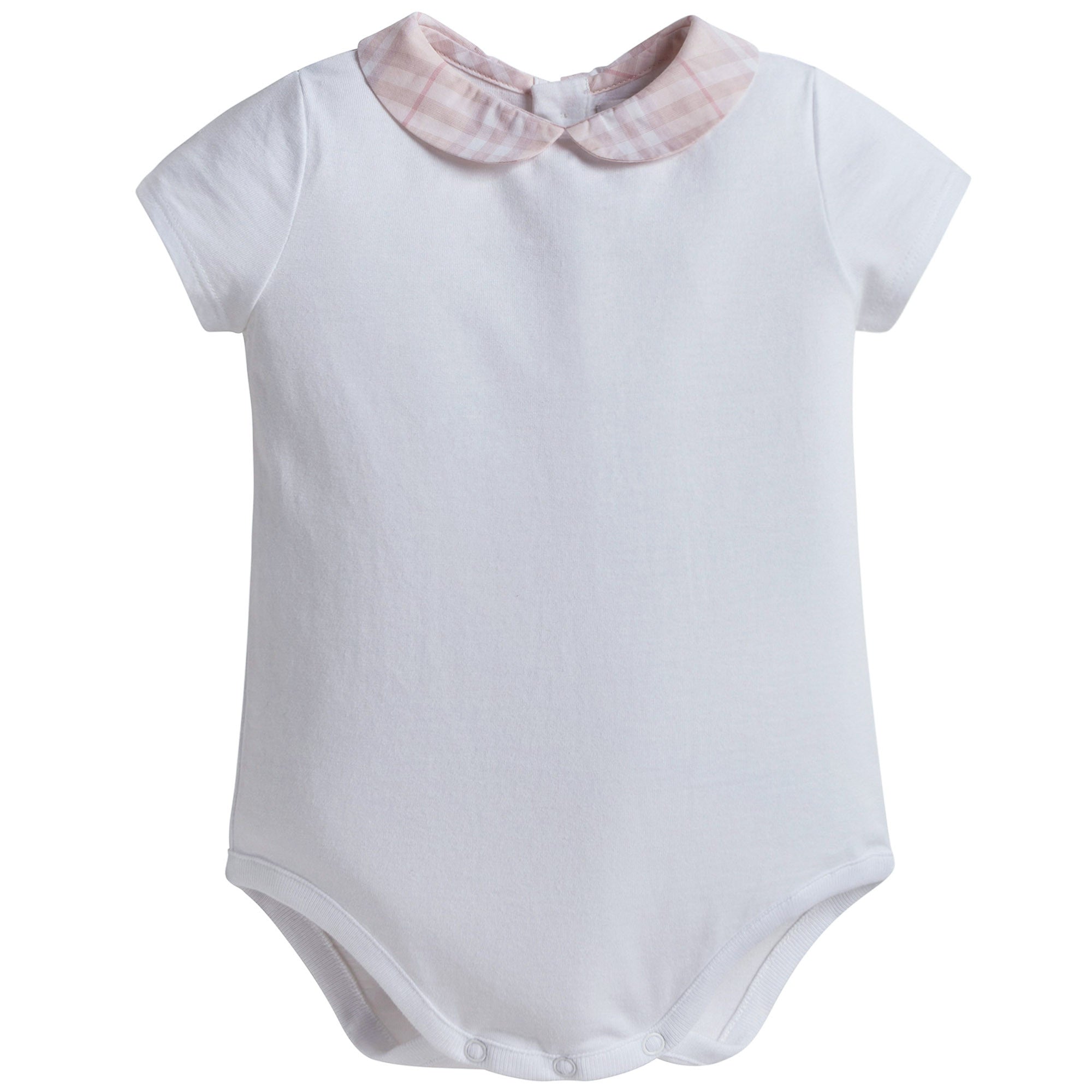 Baby Girls White Bodysuits With Pink Check Collar