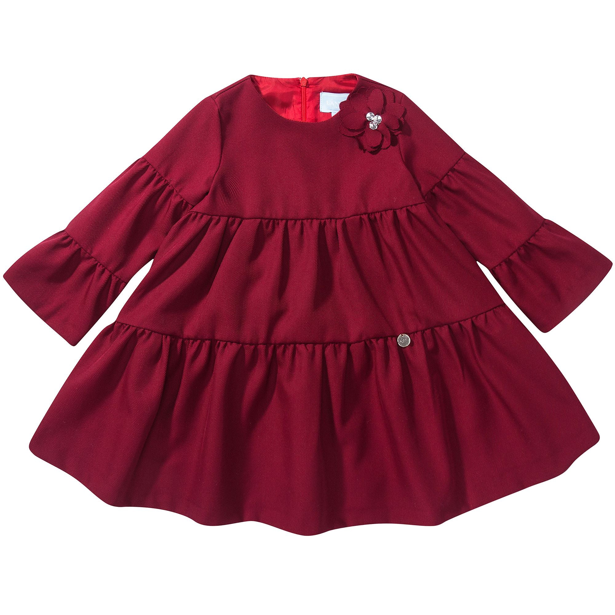 Girls Dark Red Tiered Wool Dress