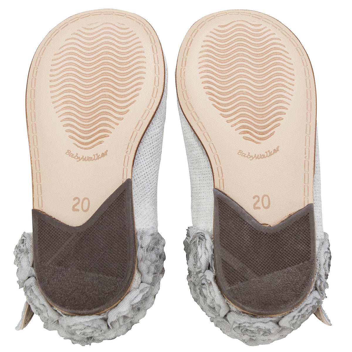 Ballerines grises en cuir à talons avec fleurs en mousseline pour fille