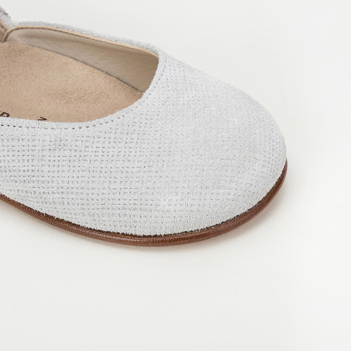 Ballerines grises en cuir à talons avec fleurs en mousseline pour fille